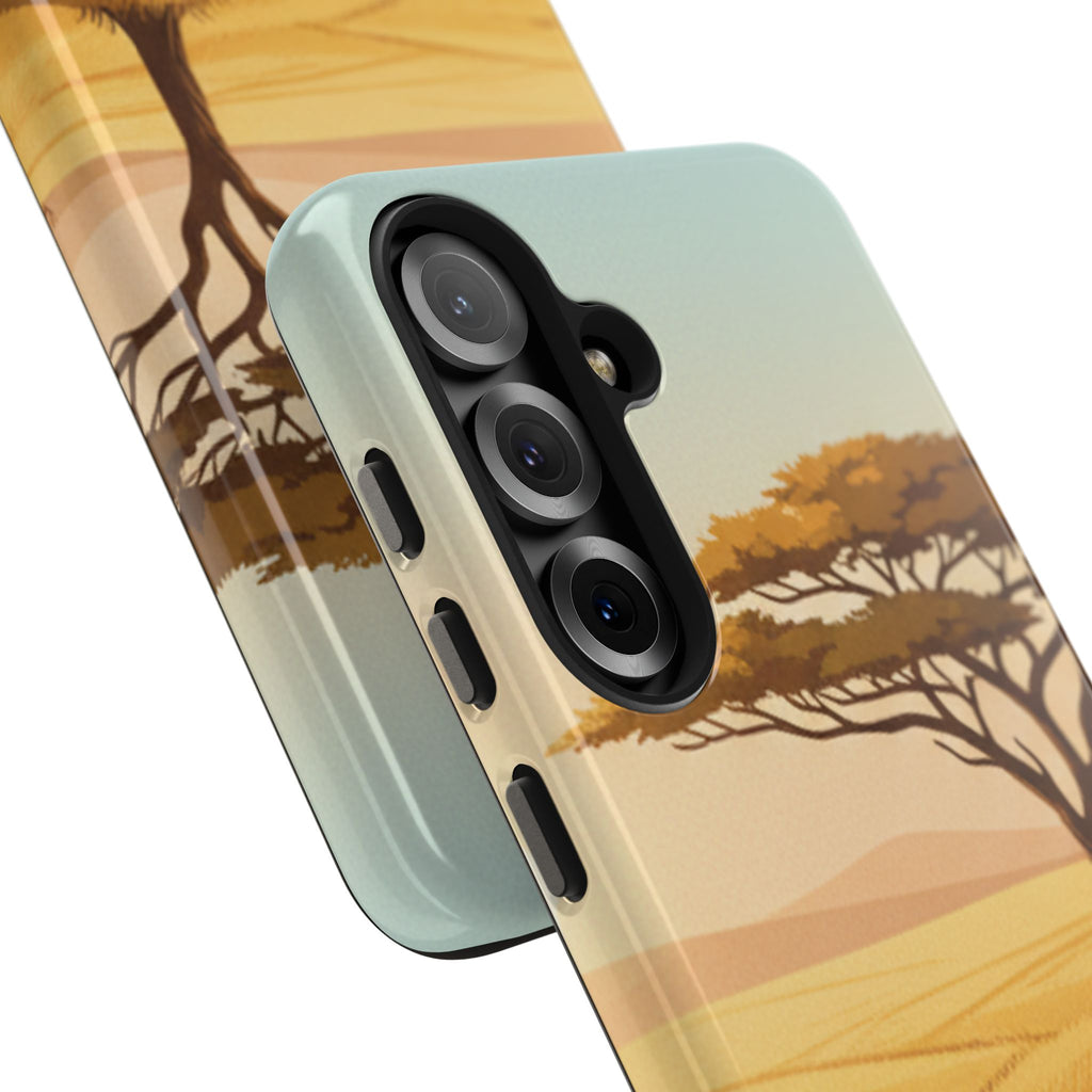 Safari Sunset Tough Phone Case — African Savanna Tree Design