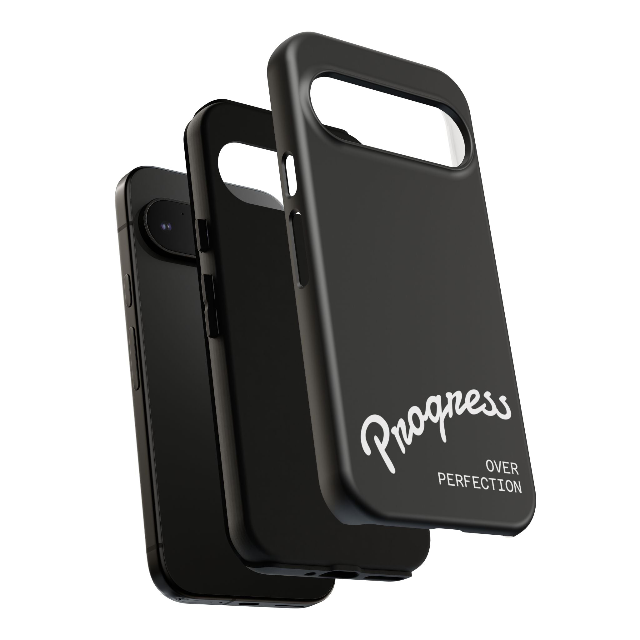 Phone Case - "Progress Over Perfection" Glossy Black Protective Cover