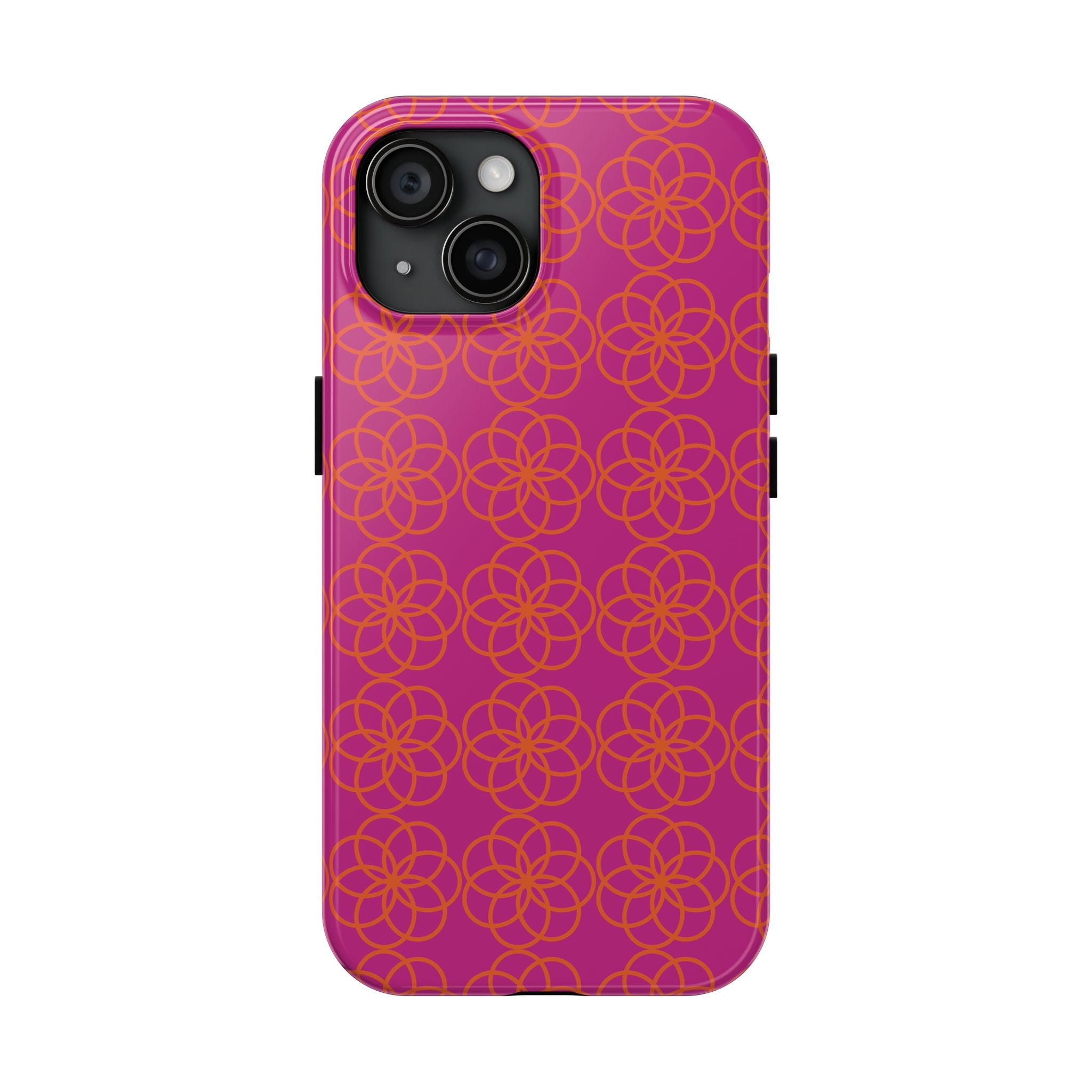 Floral Geometric Tough Phone Case — Pink & Orange Patterned Protective Cover