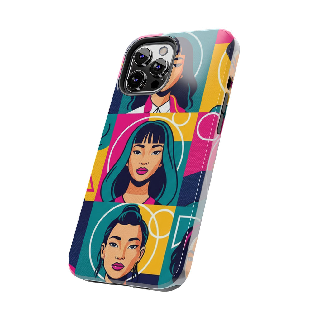 Bold Pop Art Faces Tough Phone Case — Colorful Retro Portrait Protective Cover