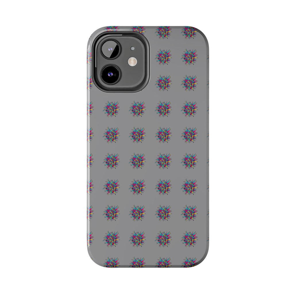 Tough Phone Case — Abstract Floral Burst Pattern on Gray (Protective Slim Fit)