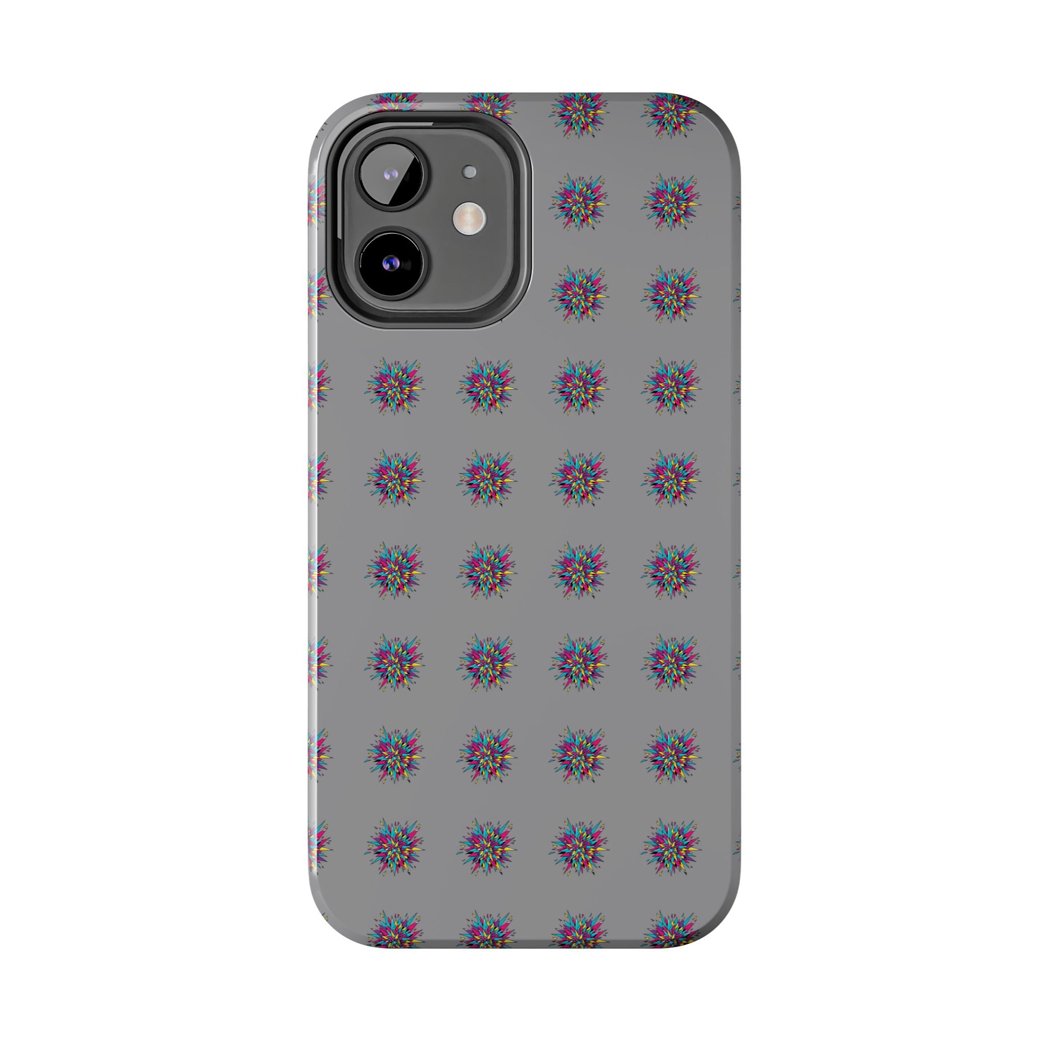 Tough Phone Case — Abstract Floral Burst Pattern on Gray (Protective Slim Fit)