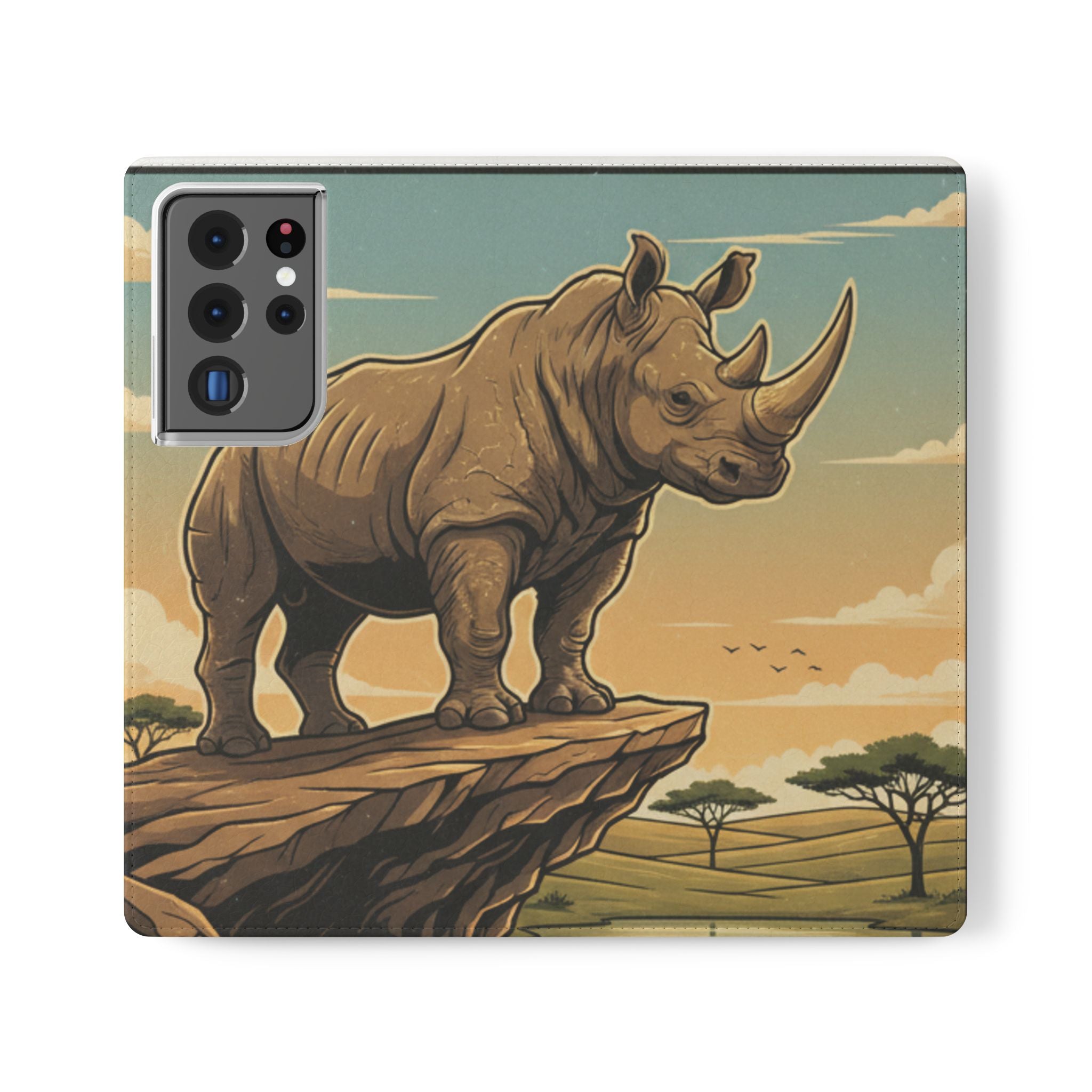 Rhino Sunset Flip Phone Case – Safari Wildlife Wallet Case
