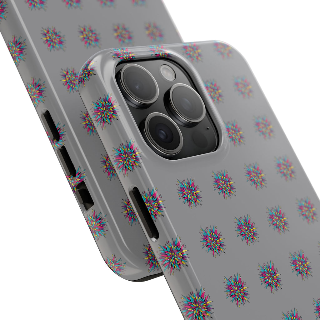 Tough Phone Case — Abstract Floral Burst Pattern on Gray (Protective Slim Fit)