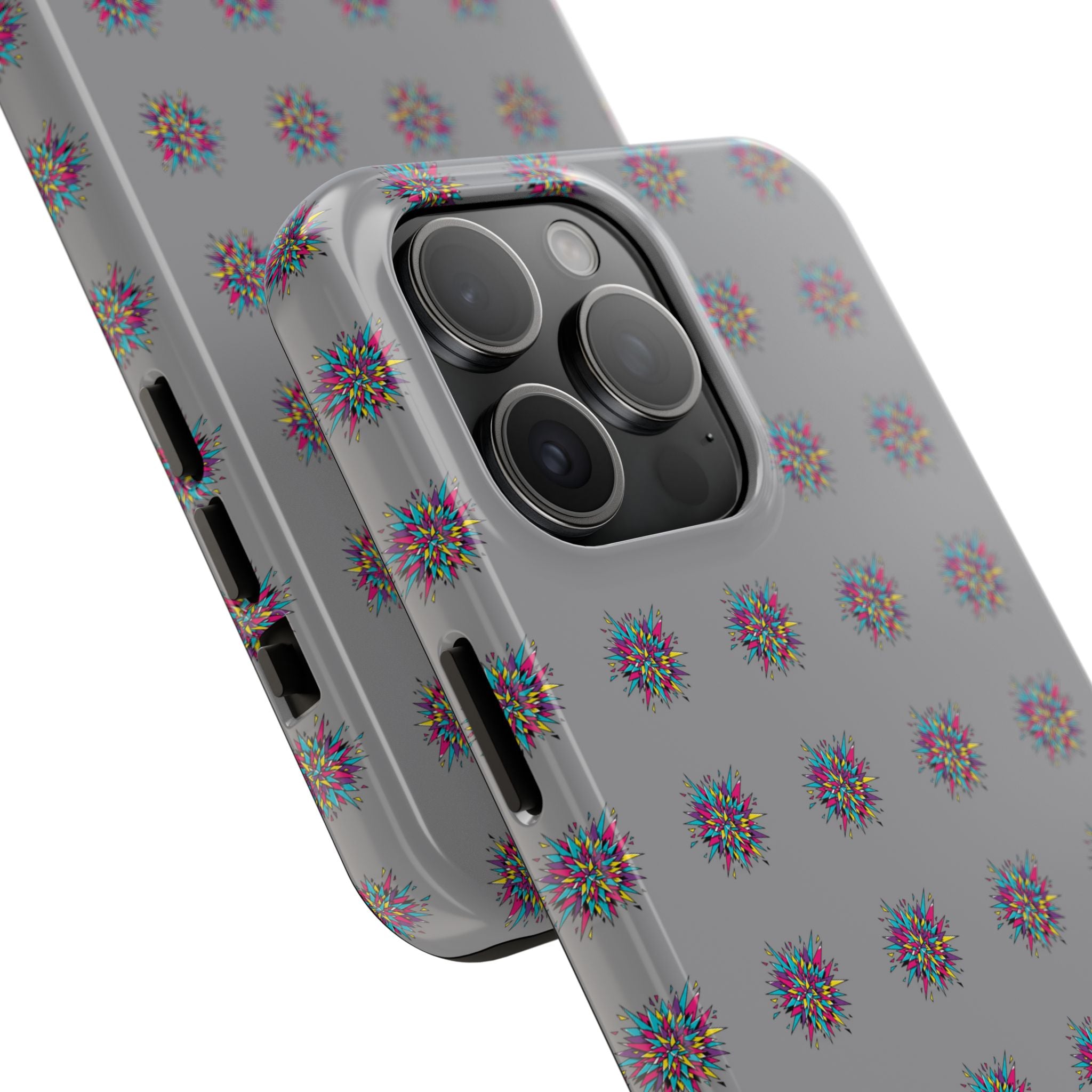 Tough Phone Case — Abstract Floral Burst Pattern on Gray (Protective Slim Fit)