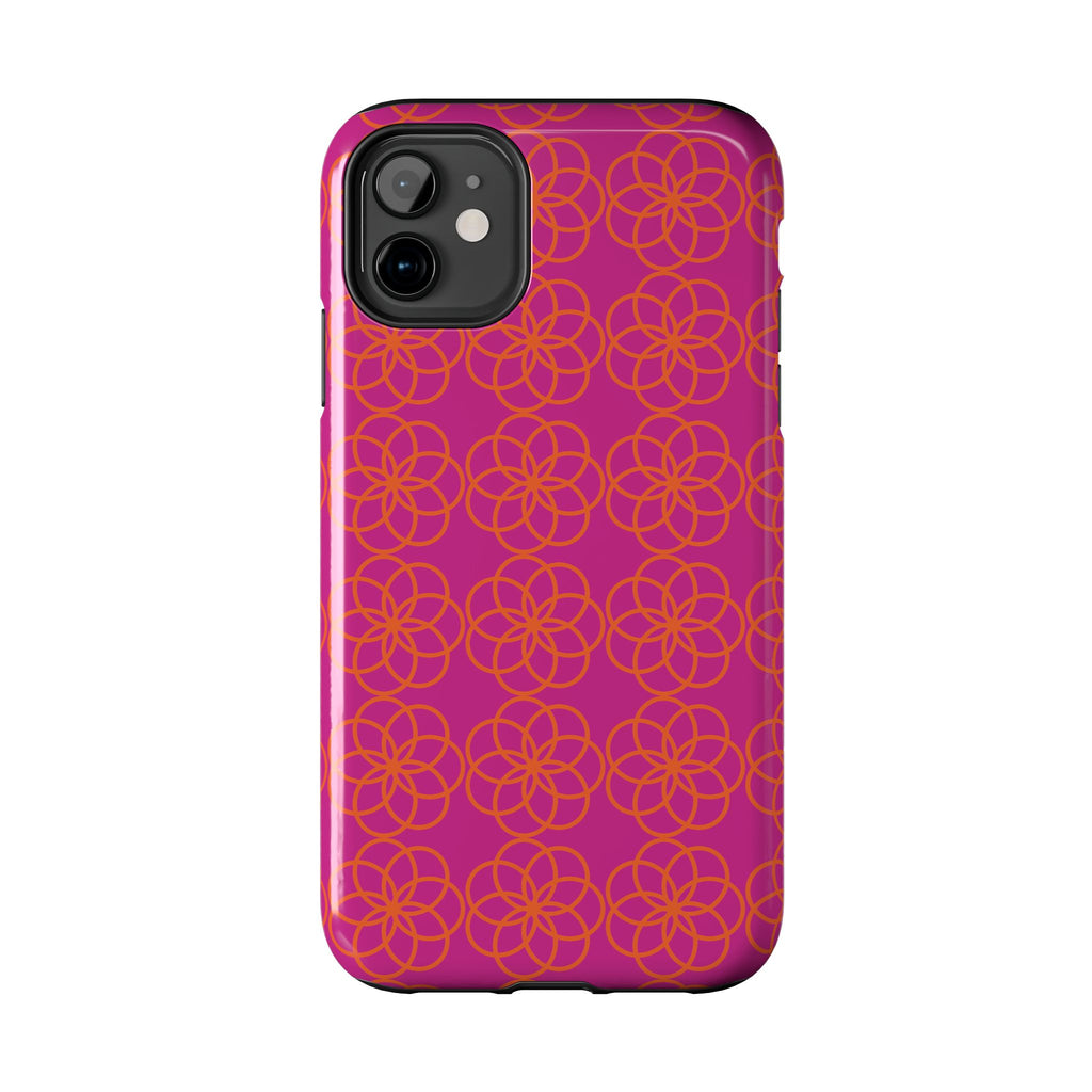Floral Geometric Tough Phone Case — Pink & Orange Patterned Protective Cover