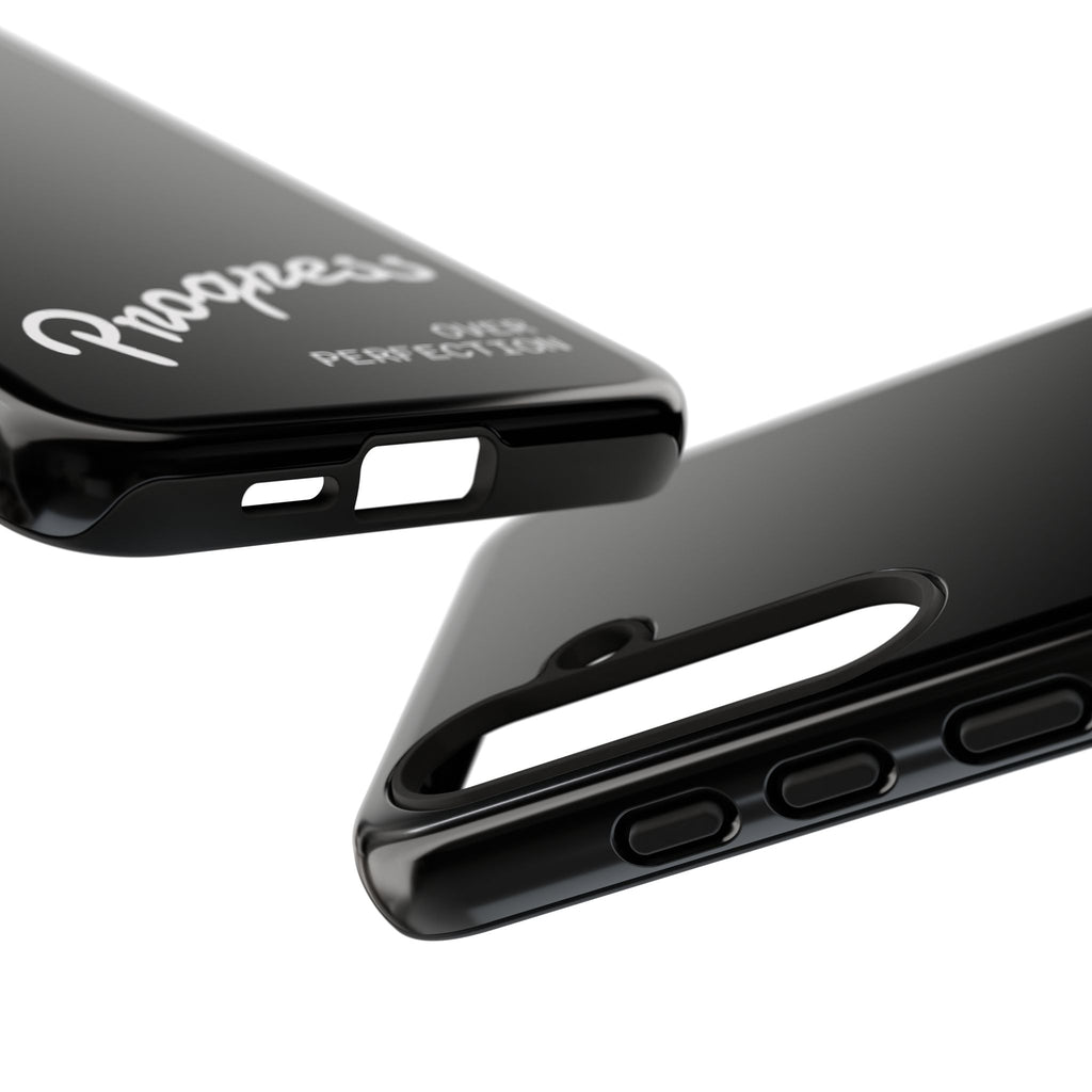 Phone Case - "Progress Over Perfection" Glossy Black Protective Cover