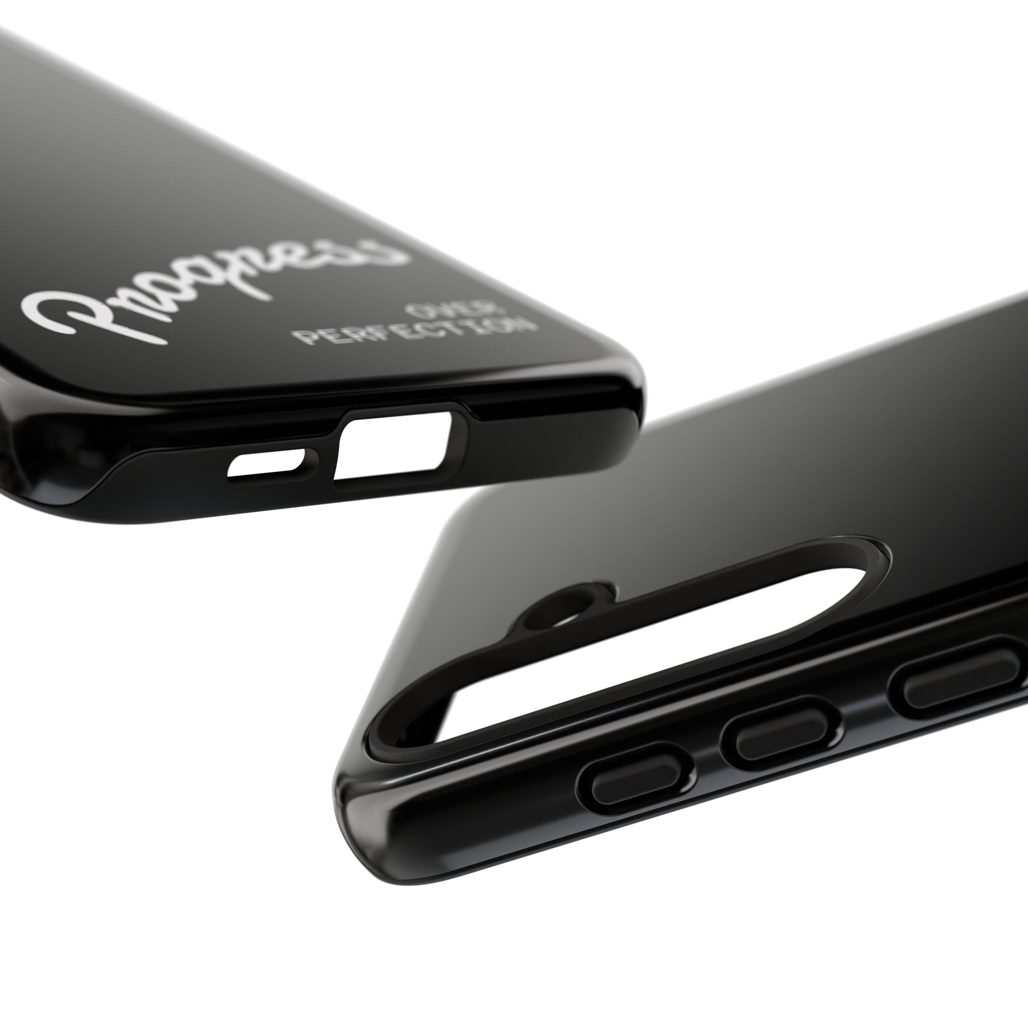 Phone Case - "Progress Over Perfection" Glossy Black Protective Cover