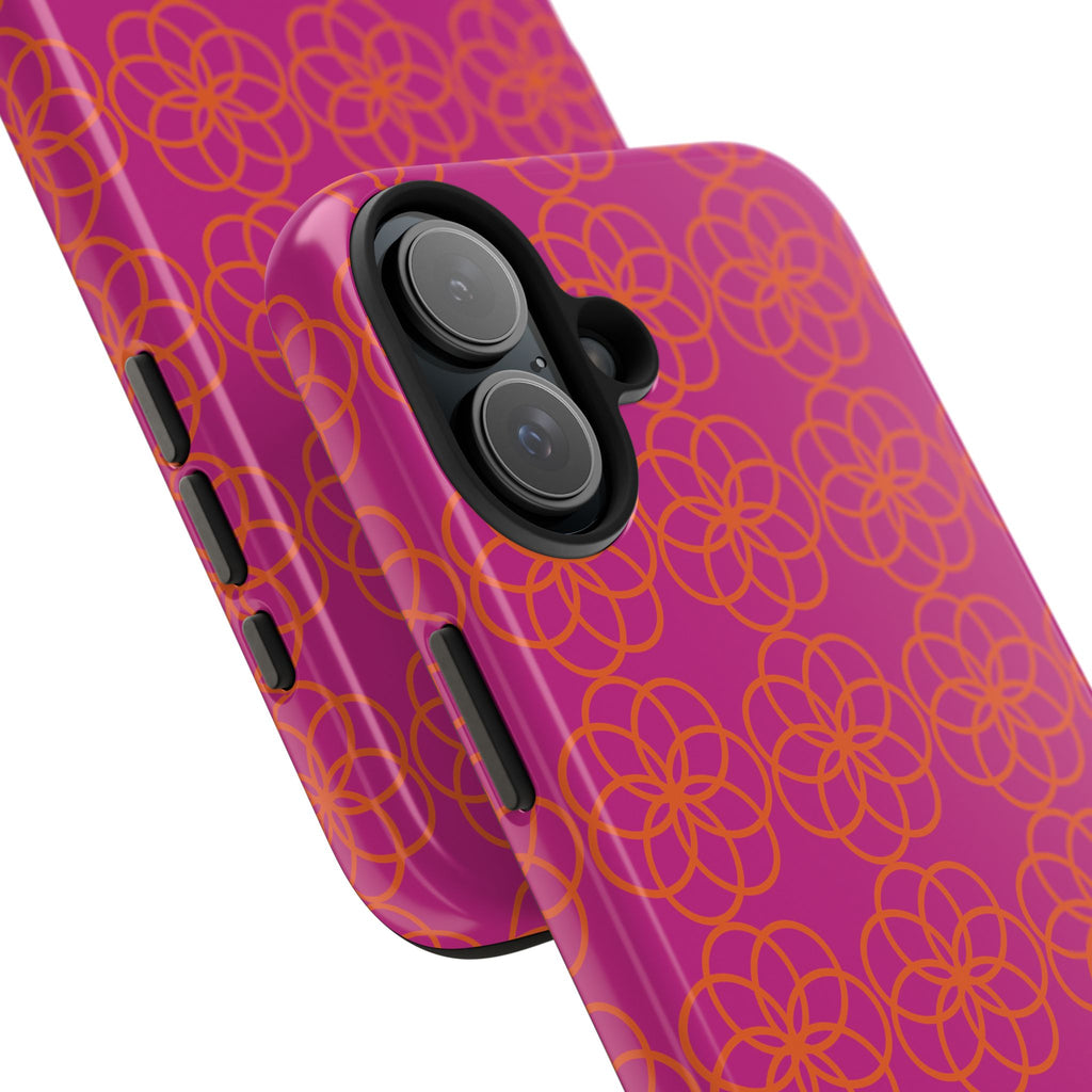 Floral Geometric Tough Phone Case — Pink & Orange Patterned Protective Cover