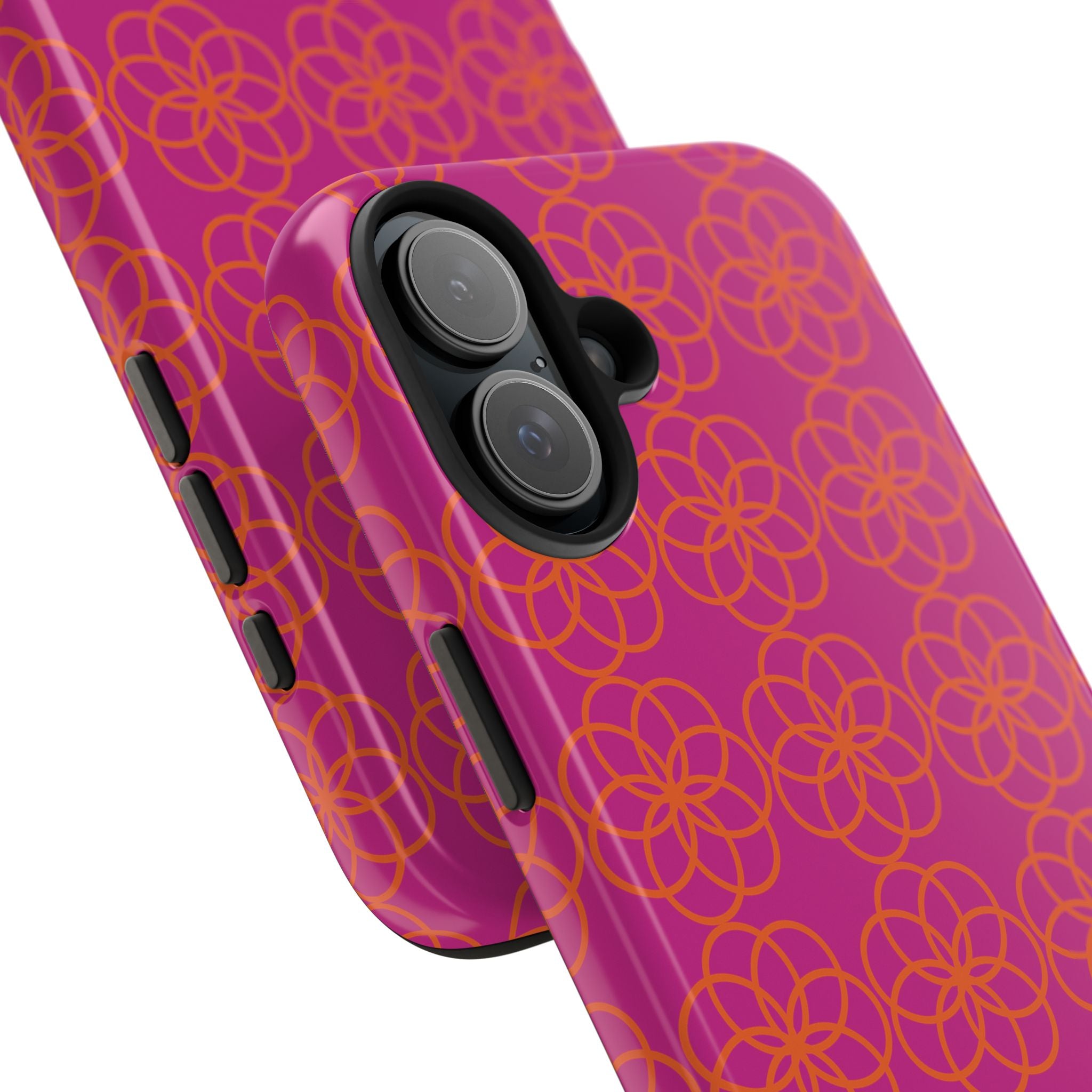 Floral Geometric Tough Phone Case — Pink & Orange Patterned Protective Cover
