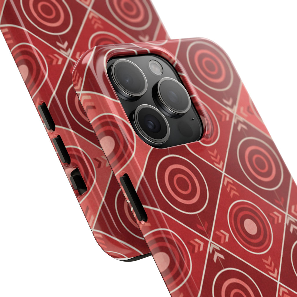 Red Geometric Target Pattern Tough Phone Case — Protective Abstract Retro Design
