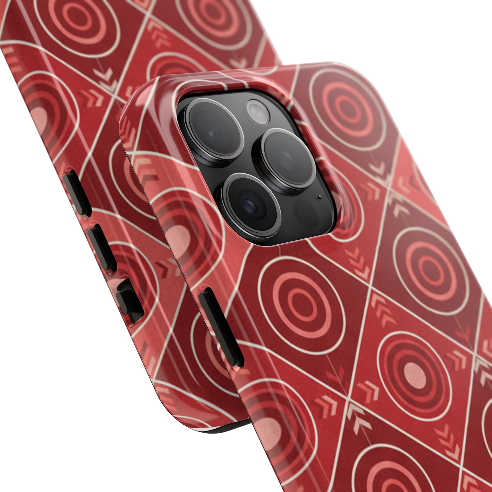 Red Geometric Target Pattern Tough Phone Case — Protective Abstract Retro Design