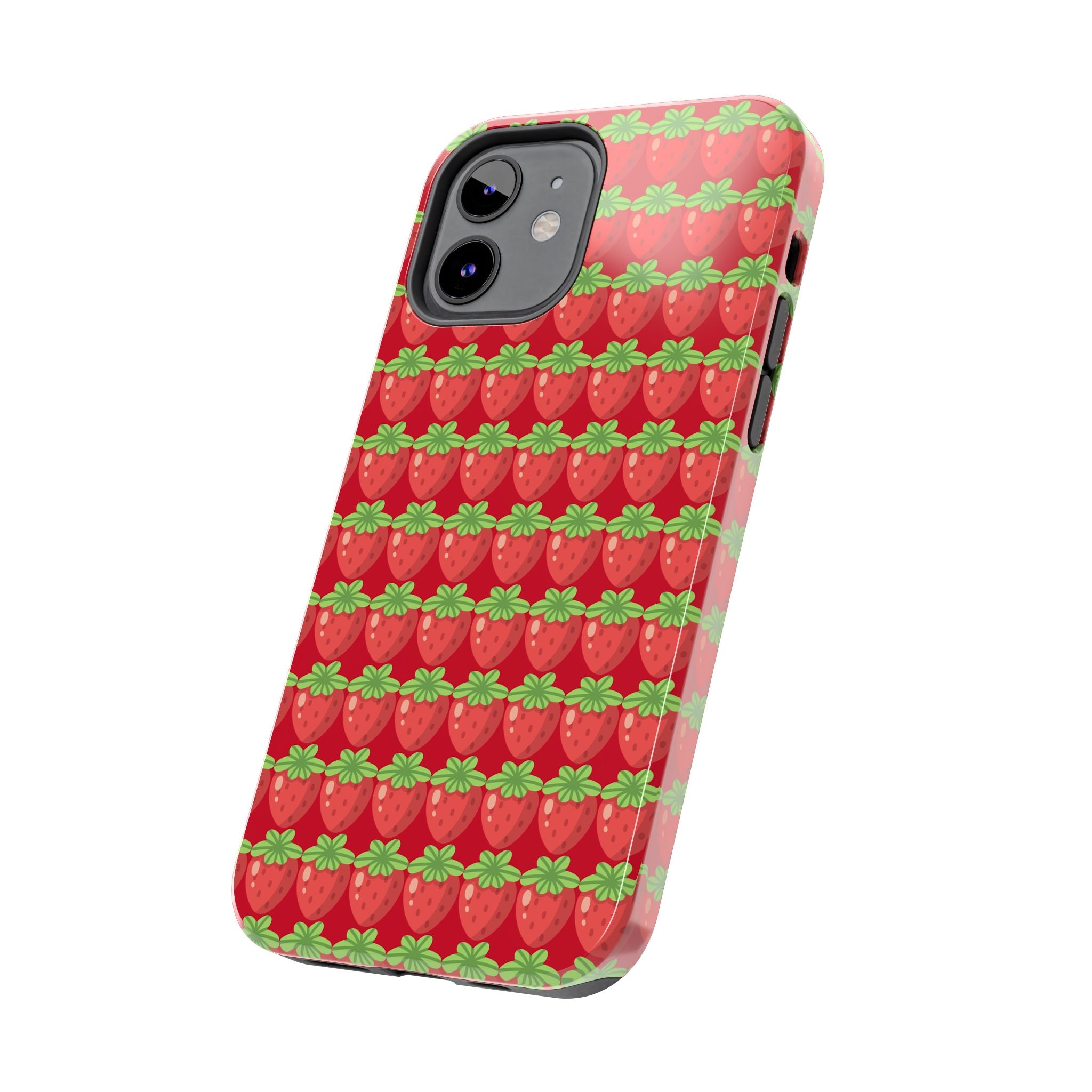 Strawberry Pattern Tough Phone Case — Cute Red Fruit Protective Cover