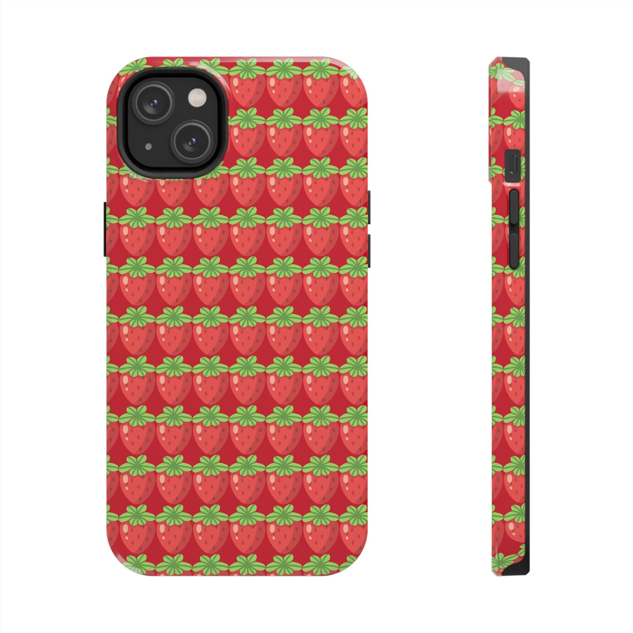 Strawberry Pattern Tough Phone Case — Cute Red Fruit Protective Cover