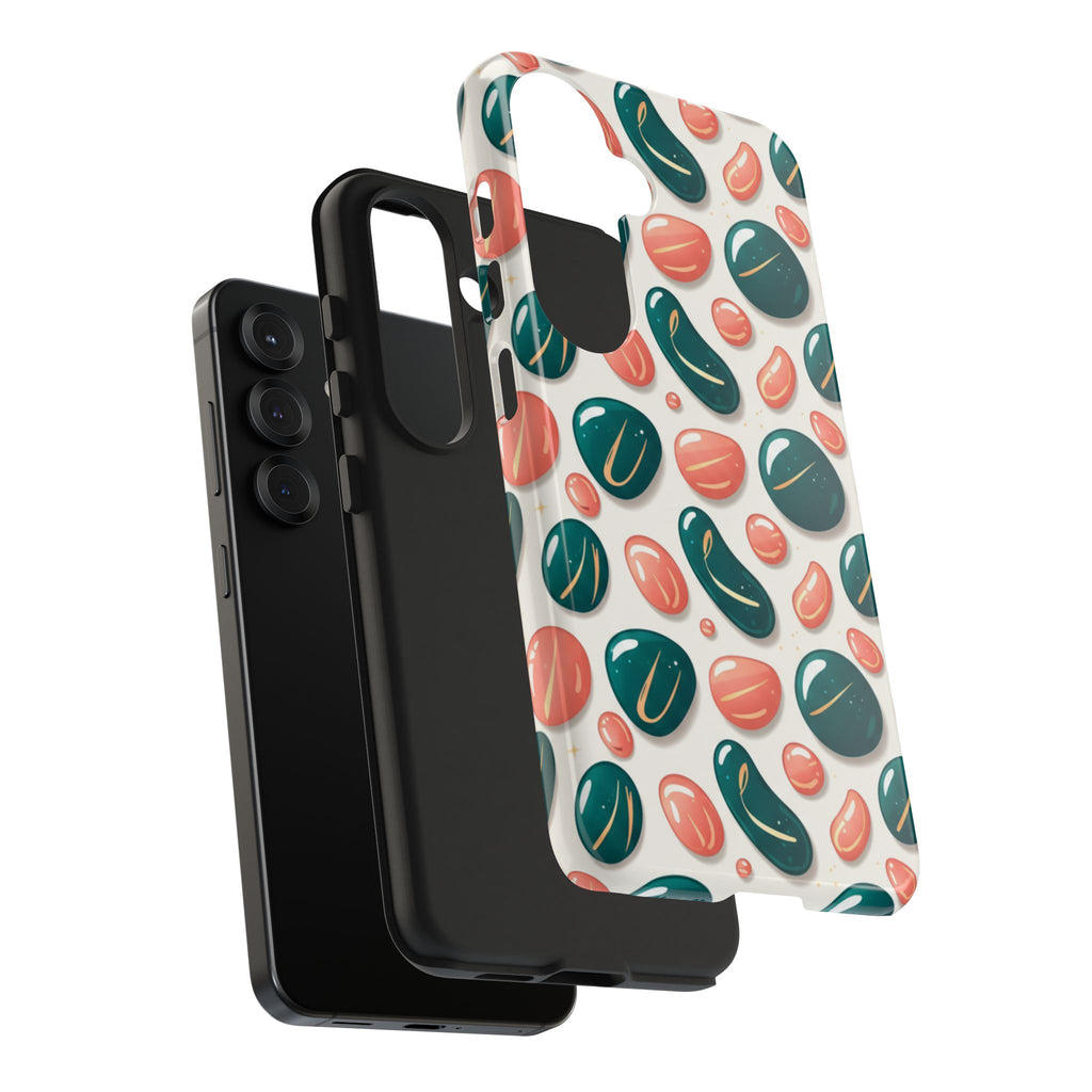 Abstract Pebble Pattern Tough Phone Case — Coral & Teal Protective Cover