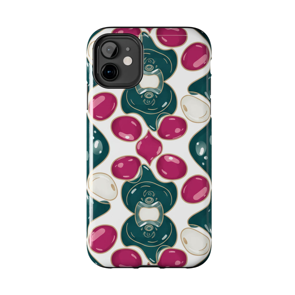 Floral Jewel Pattern Tough Phone Case — Teal & Fuchsia Protective Cover
