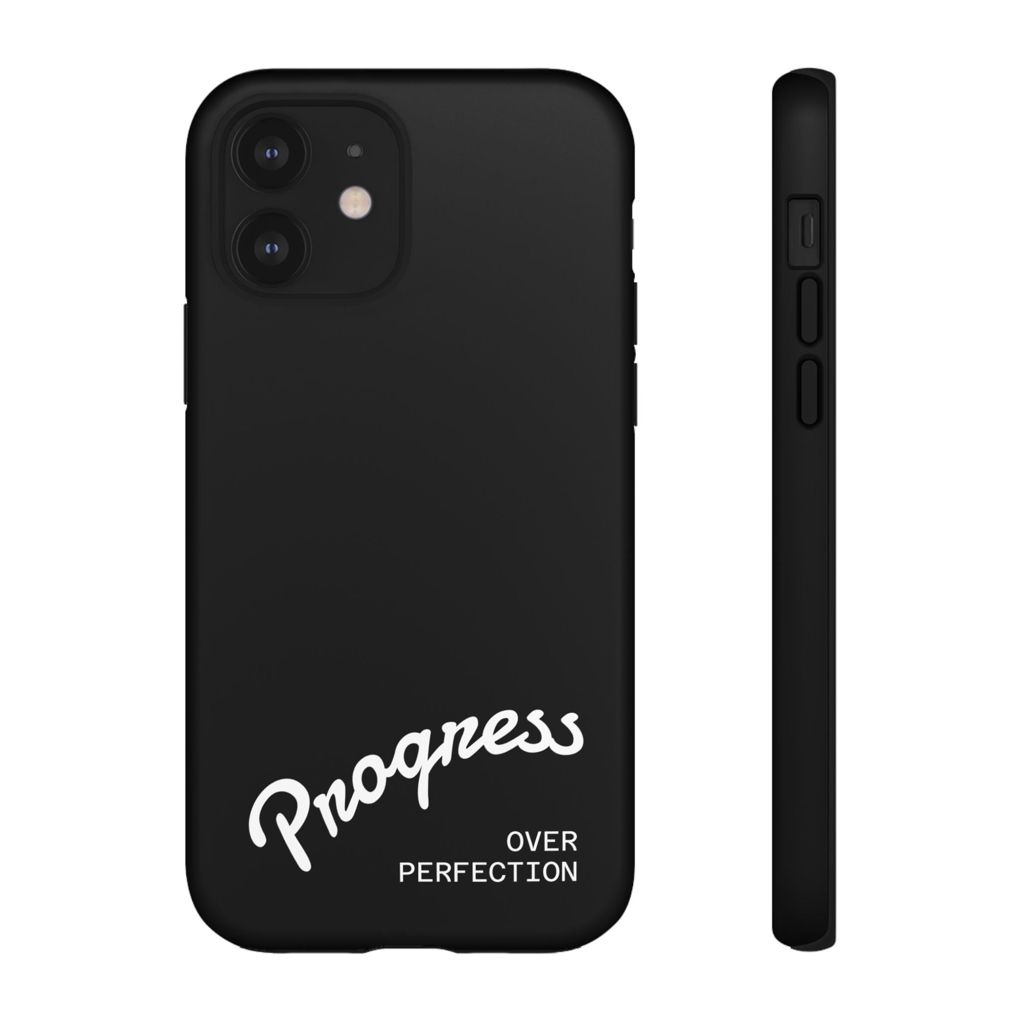 Phone Case - "Progress Over Perfection" Glossy Black Protective Cover