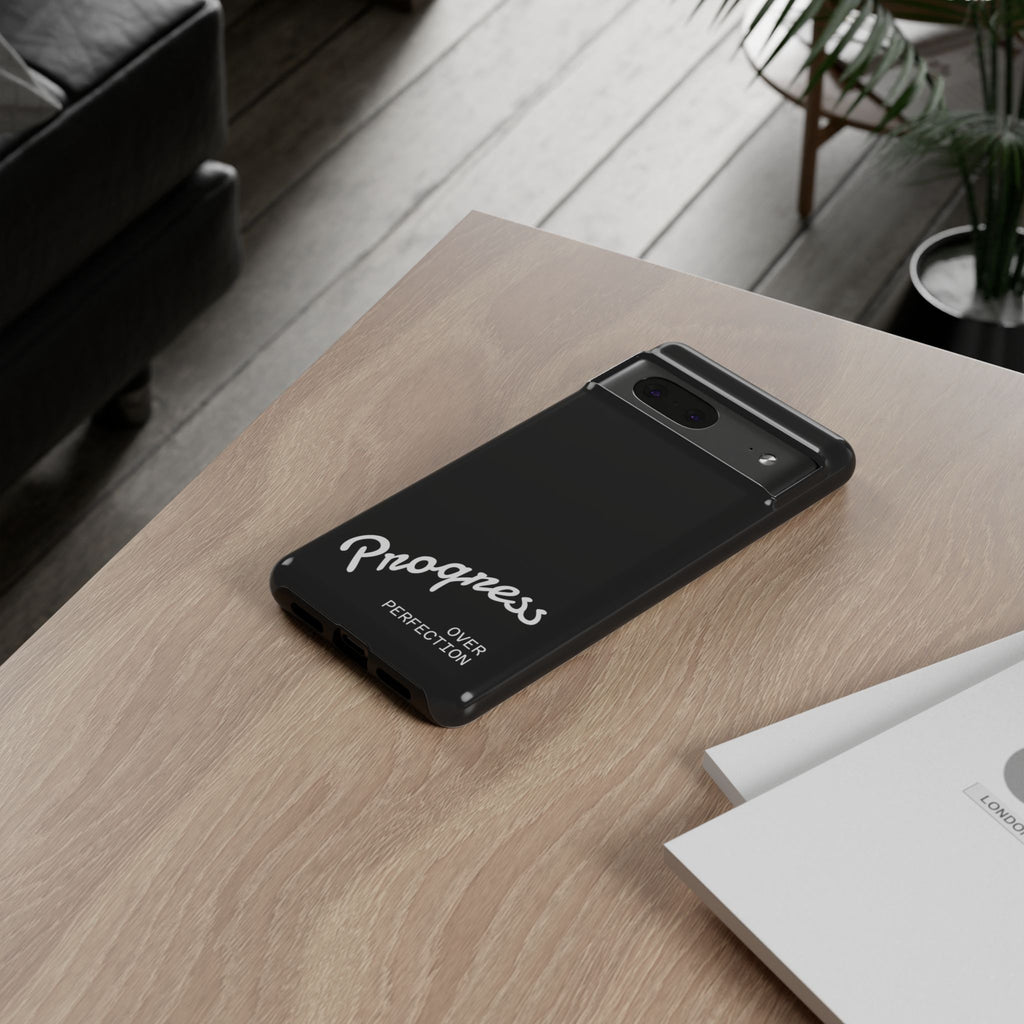 Phone Case - "Progress Over Perfection" Glossy Black Protective Cover