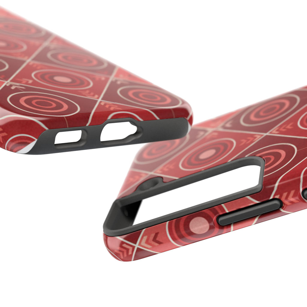 Red Geometric Target Pattern Tough Phone Case — Protective Abstract Retro Design