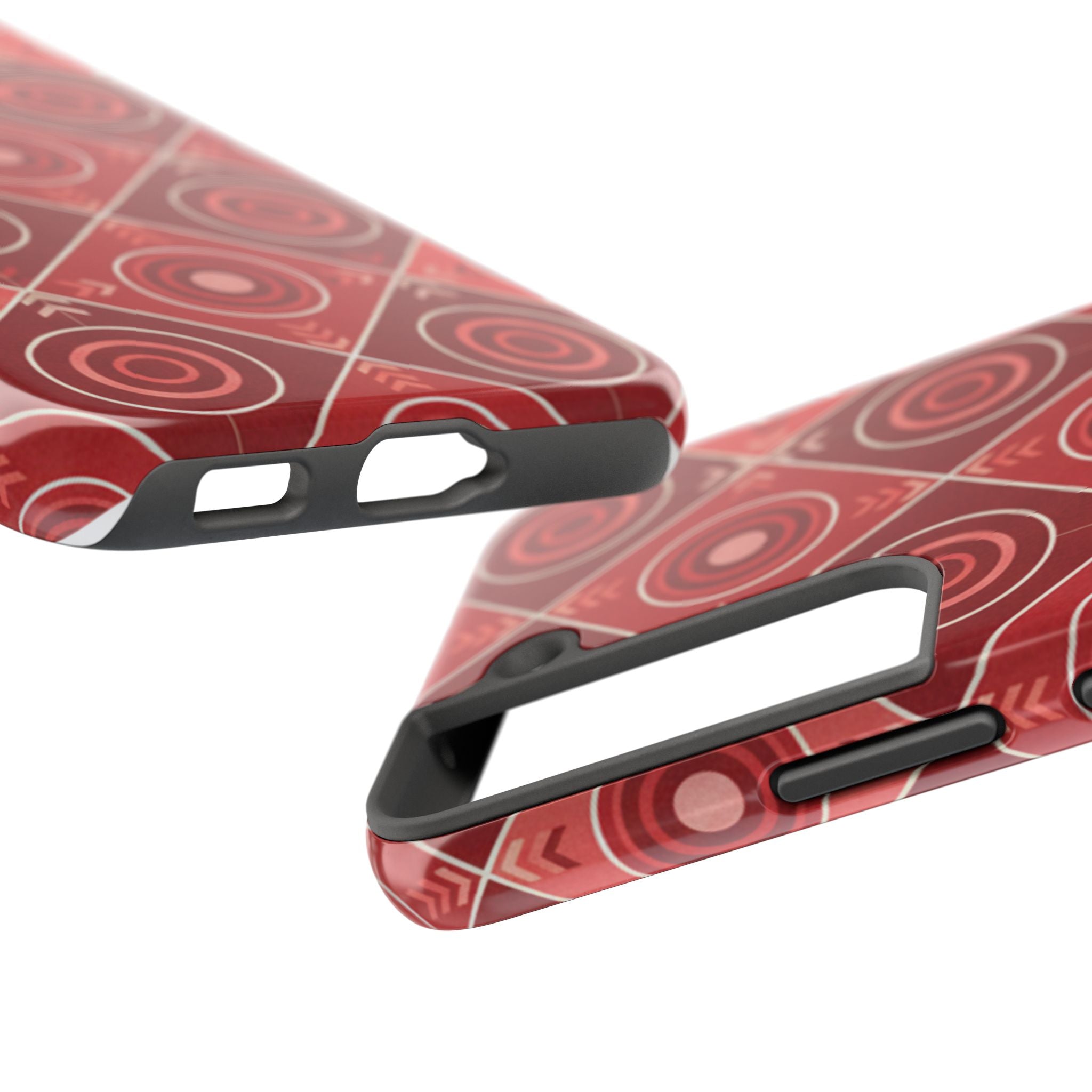 Red Geometric Target Pattern Tough Phone Case — Protective Abstract Retro Design