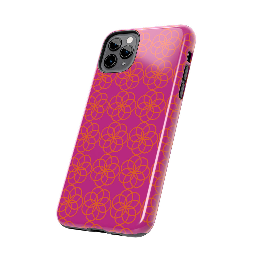 Floral Geometric Tough Phone Case — Pink & Orange Patterned Protective Cover