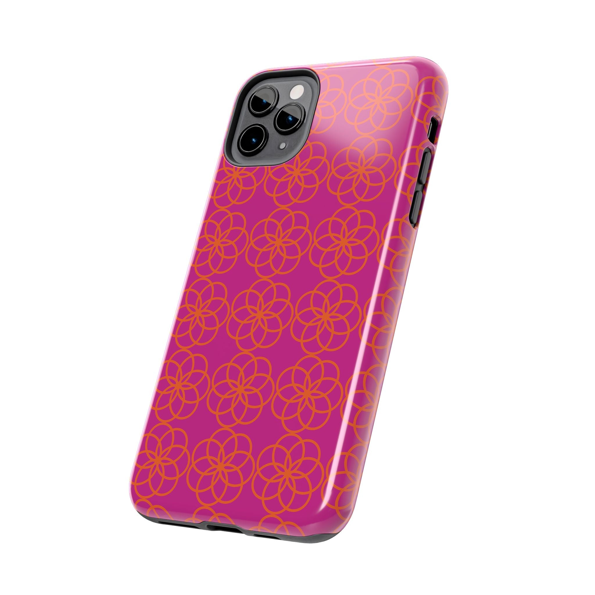 Floral Geometric Tough Phone Case — Pink & Orange Patterned Protective Cover