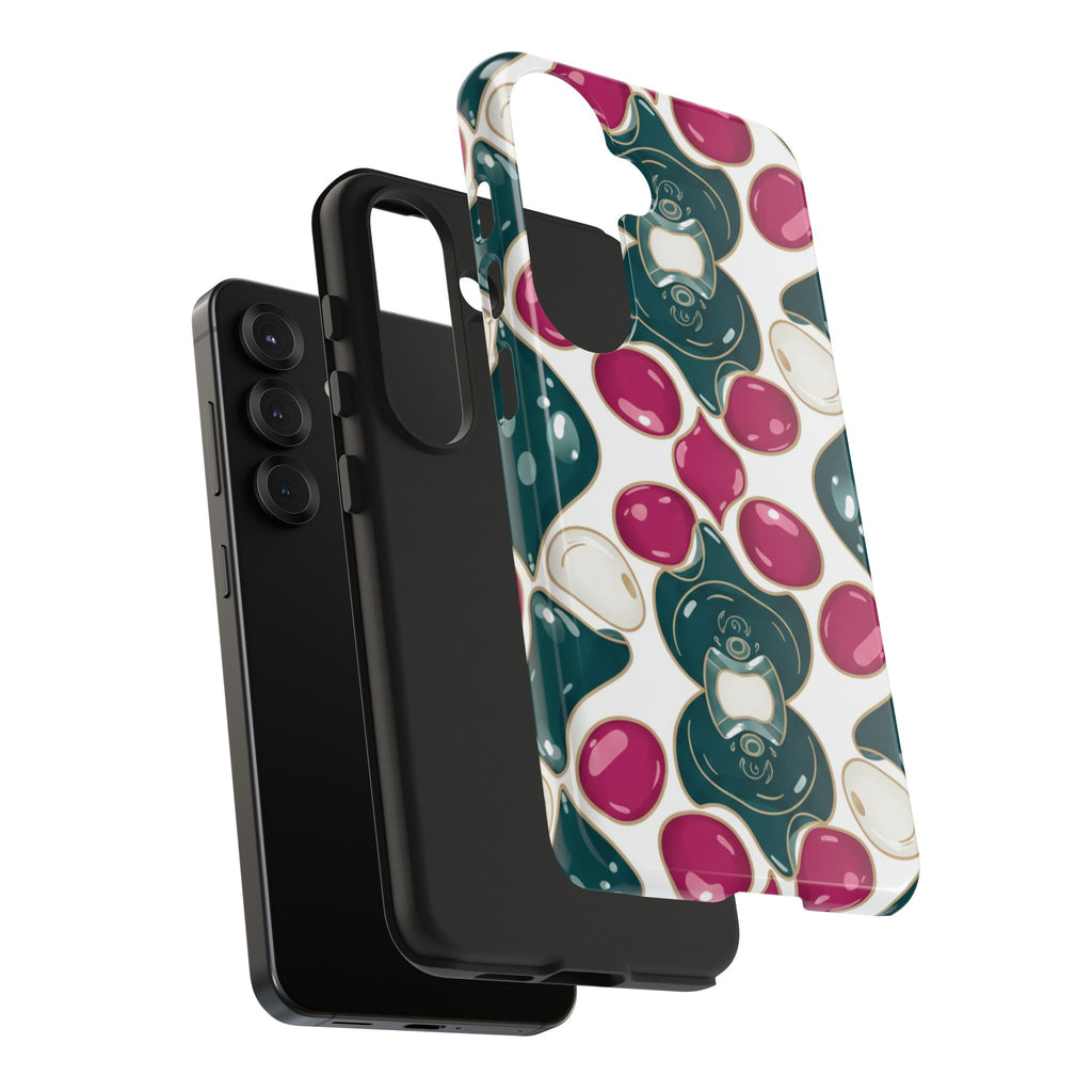 Floral Jewel Pattern Tough Phone Case — Teal & Fuchsia Protective Cover