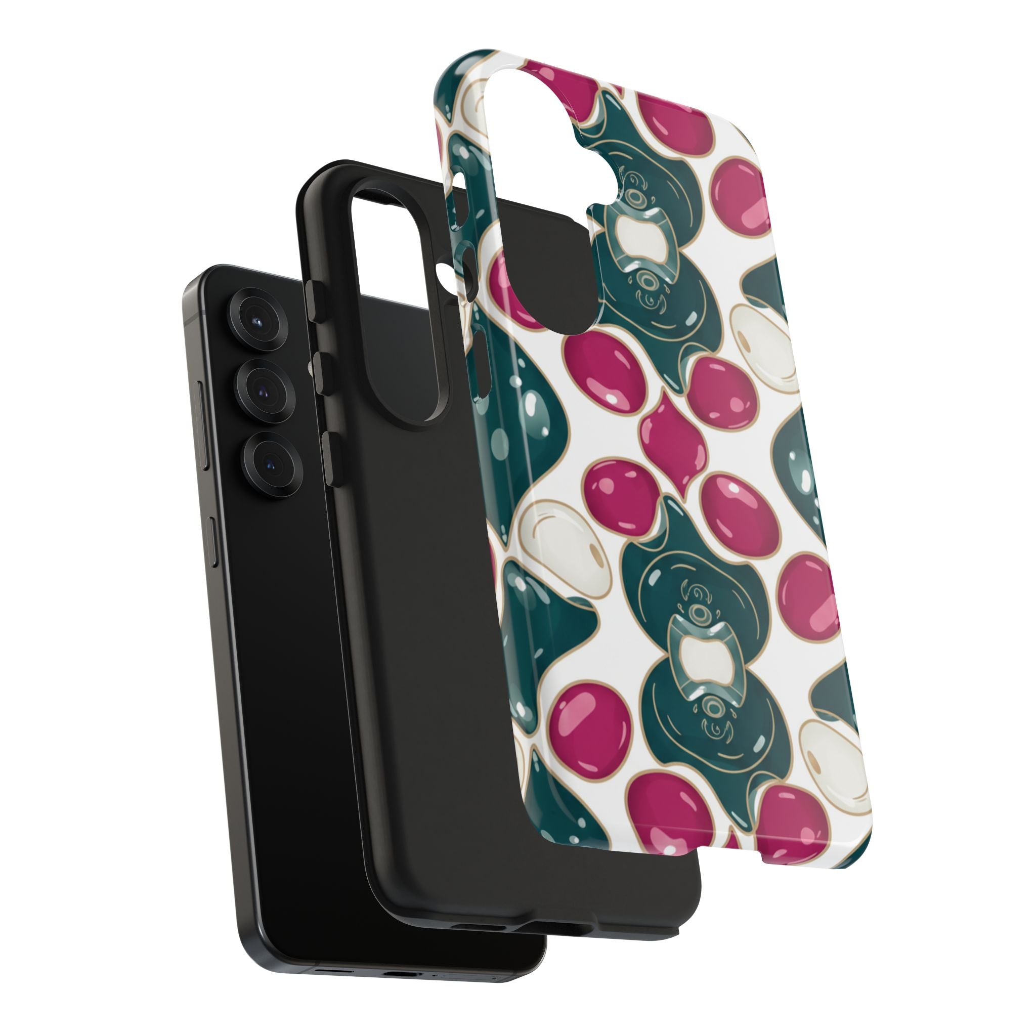 Floral Jewel Pattern Tough Phone Case — Teal & Fuchsia Protective Cover
