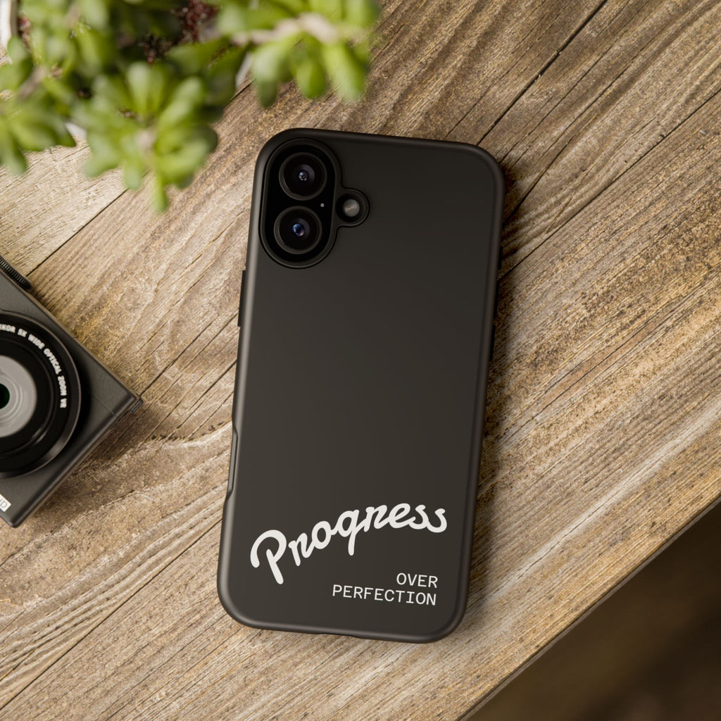 Phone Case - "Progress Over Perfection" Glossy Black Protective Cover