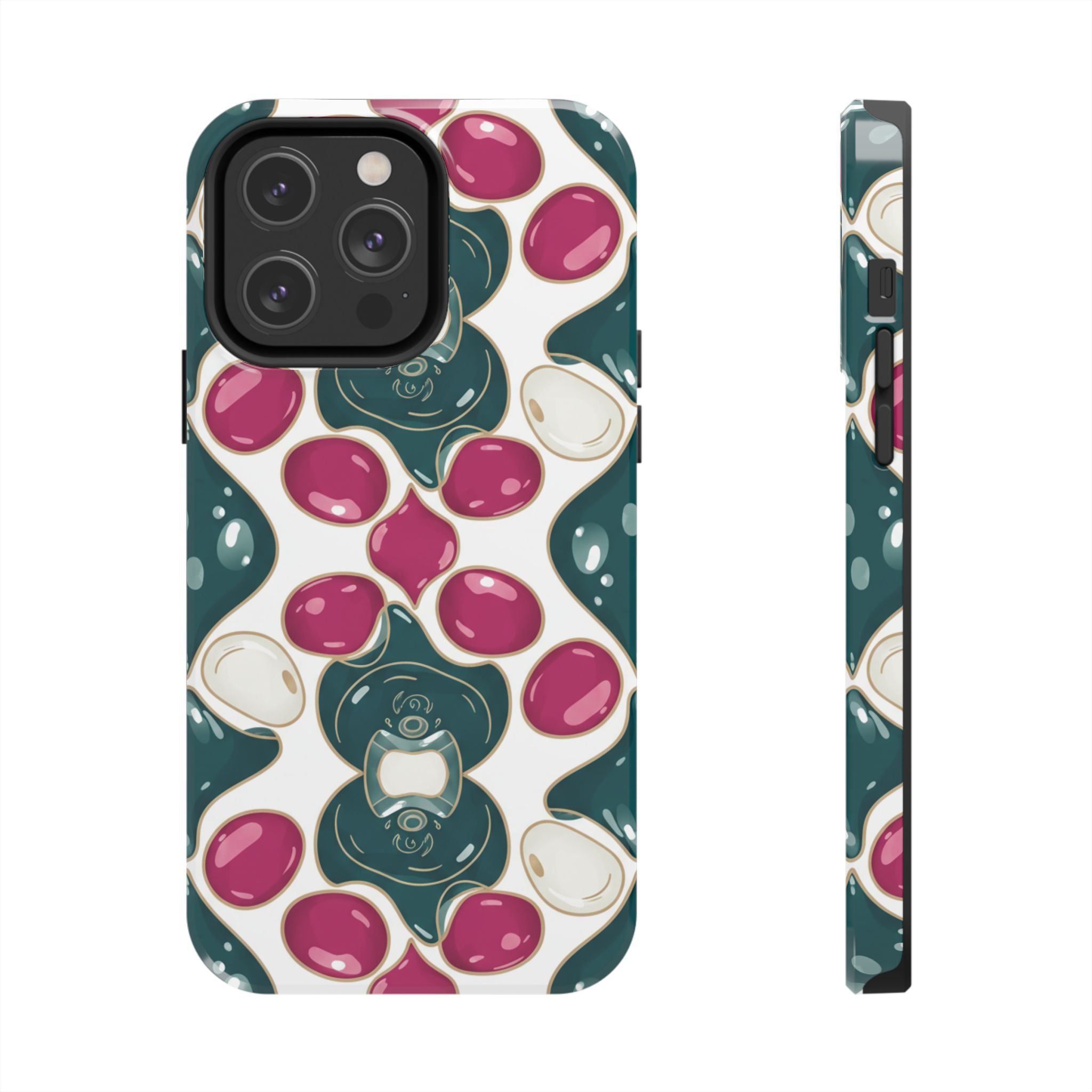 Floral Jewel Pattern Tough Phone Case — Teal & Fuchsia Protective Cover