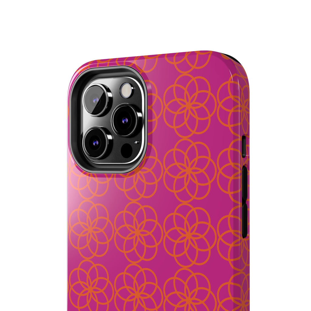 Floral Geometric Tough Phone Case — Pink & Orange Patterned Protective Cover