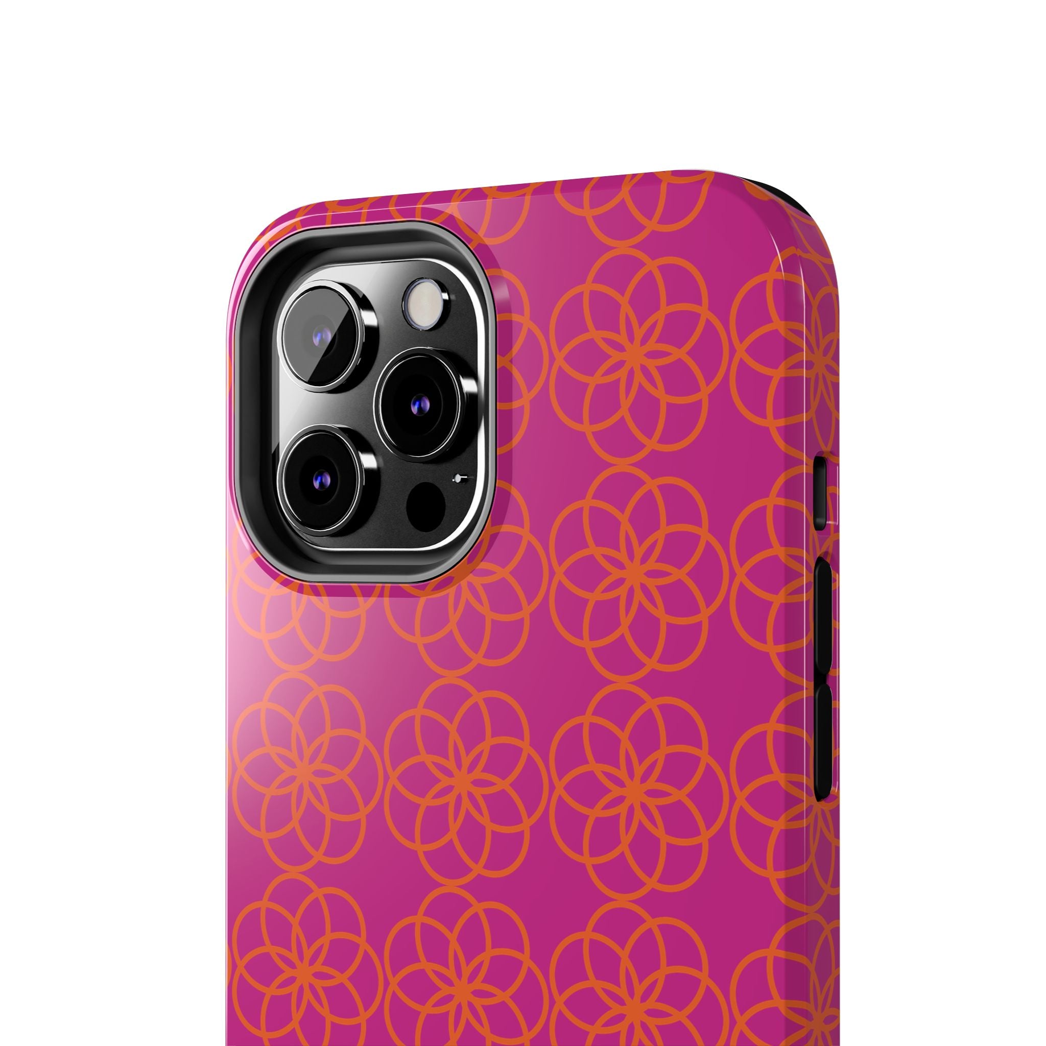 Floral Geometric Tough Phone Case — Pink & Orange Patterned Protective Cover