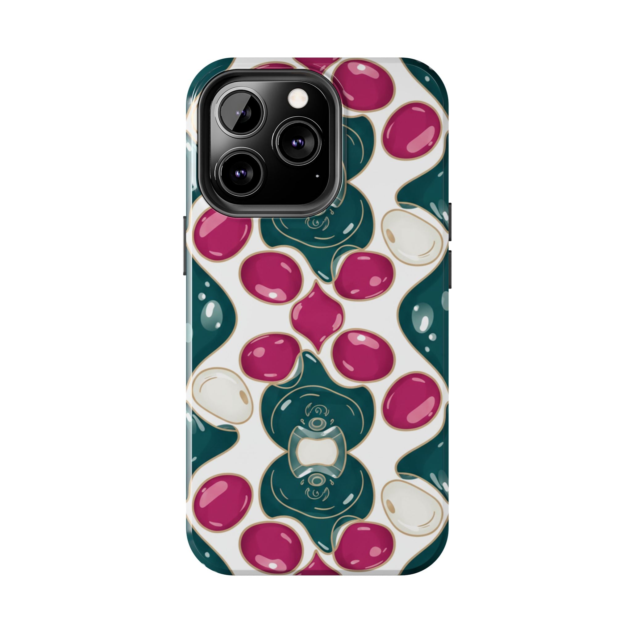 Floral Jewel Pattern Tough Phone Case — Teal & Fuchsia Protective Cover