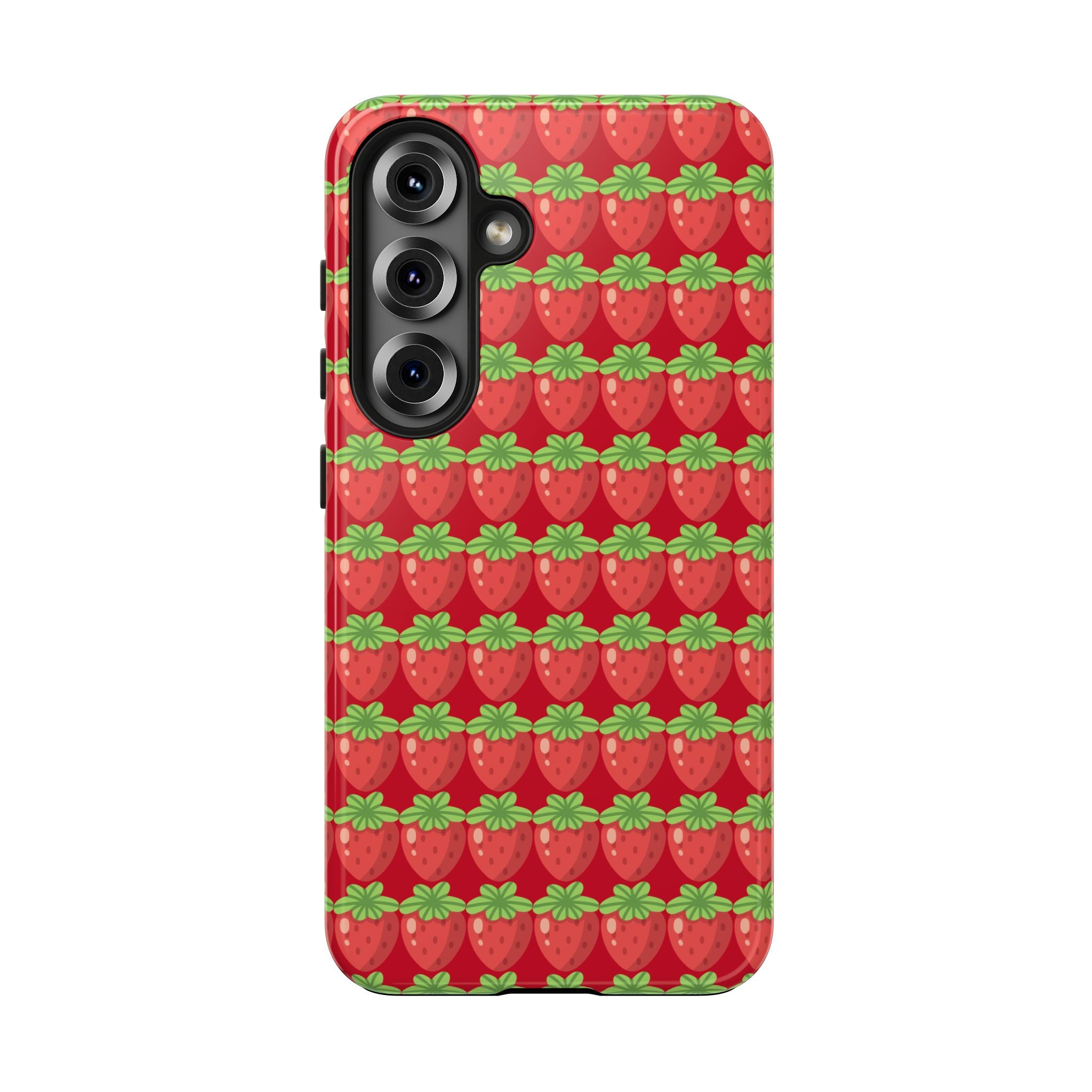 Strawberry Pattern Tough Phone Case — Cute Red Fruit Protective Cover