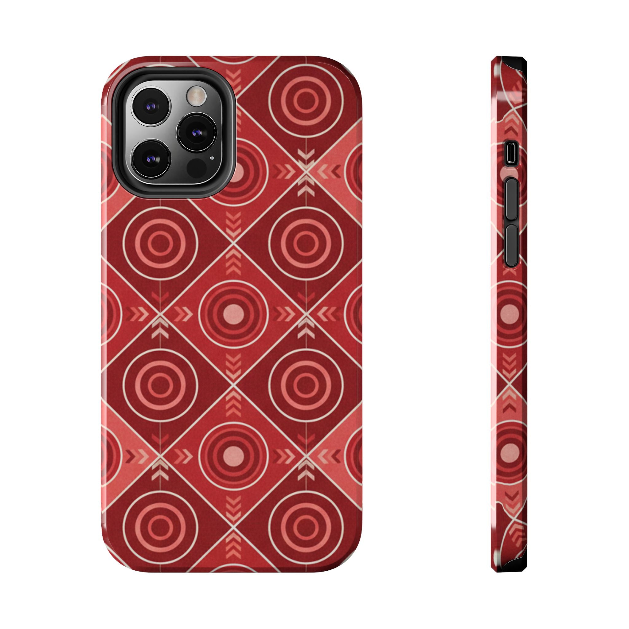 Red Geometric Target Pattern Tough Phone Case — Protective Abstract Retro Design