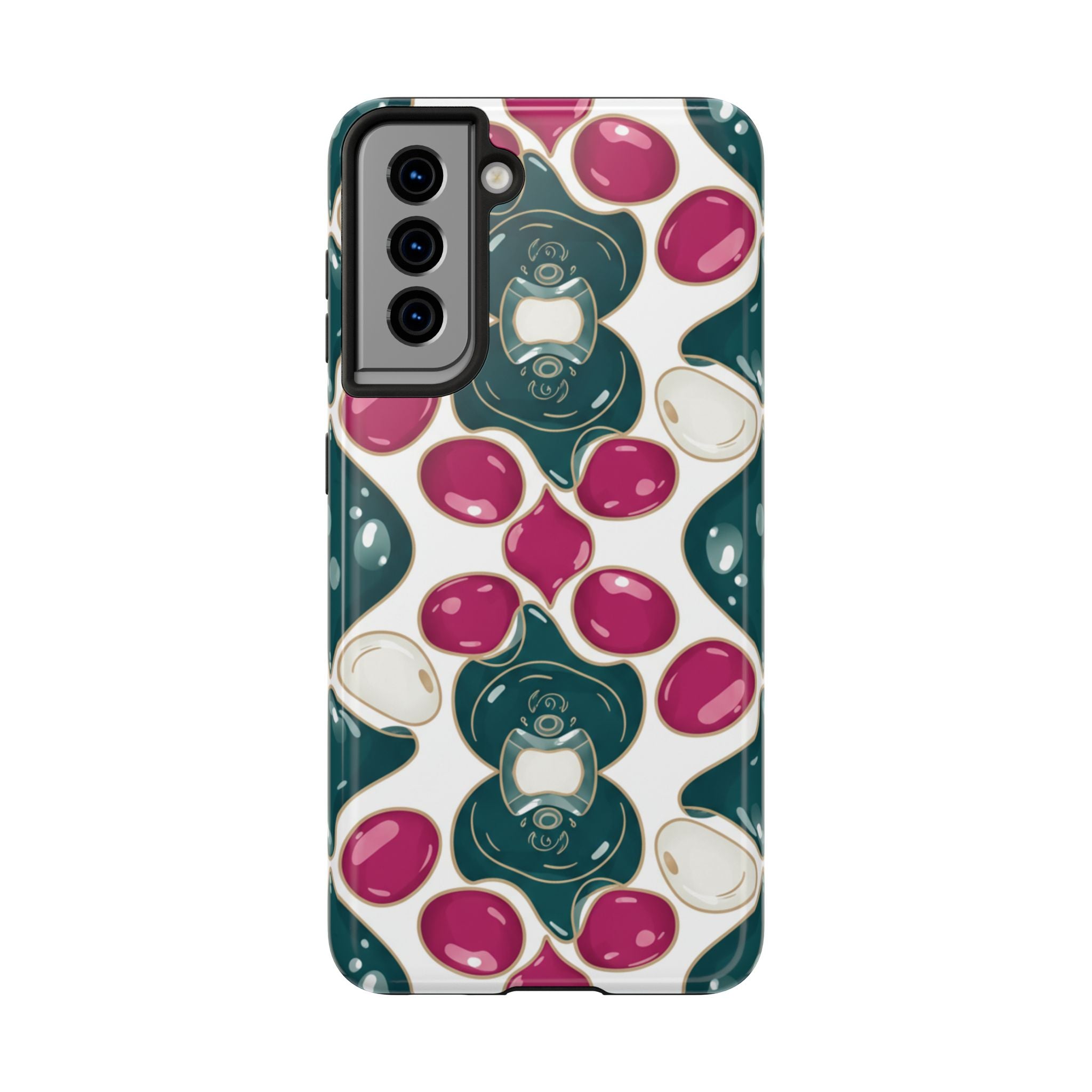 Floral Jewel Pattern Tough Phone Case — Teal & Fuchsia Protective Cover