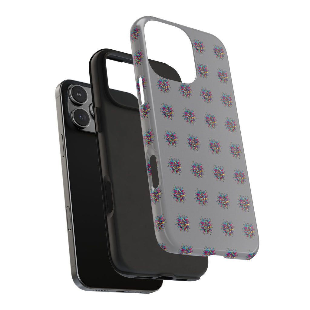 Tough Phone Case — Abstract Floral Burst Pattern on Gray (Protective Slim Fit)
