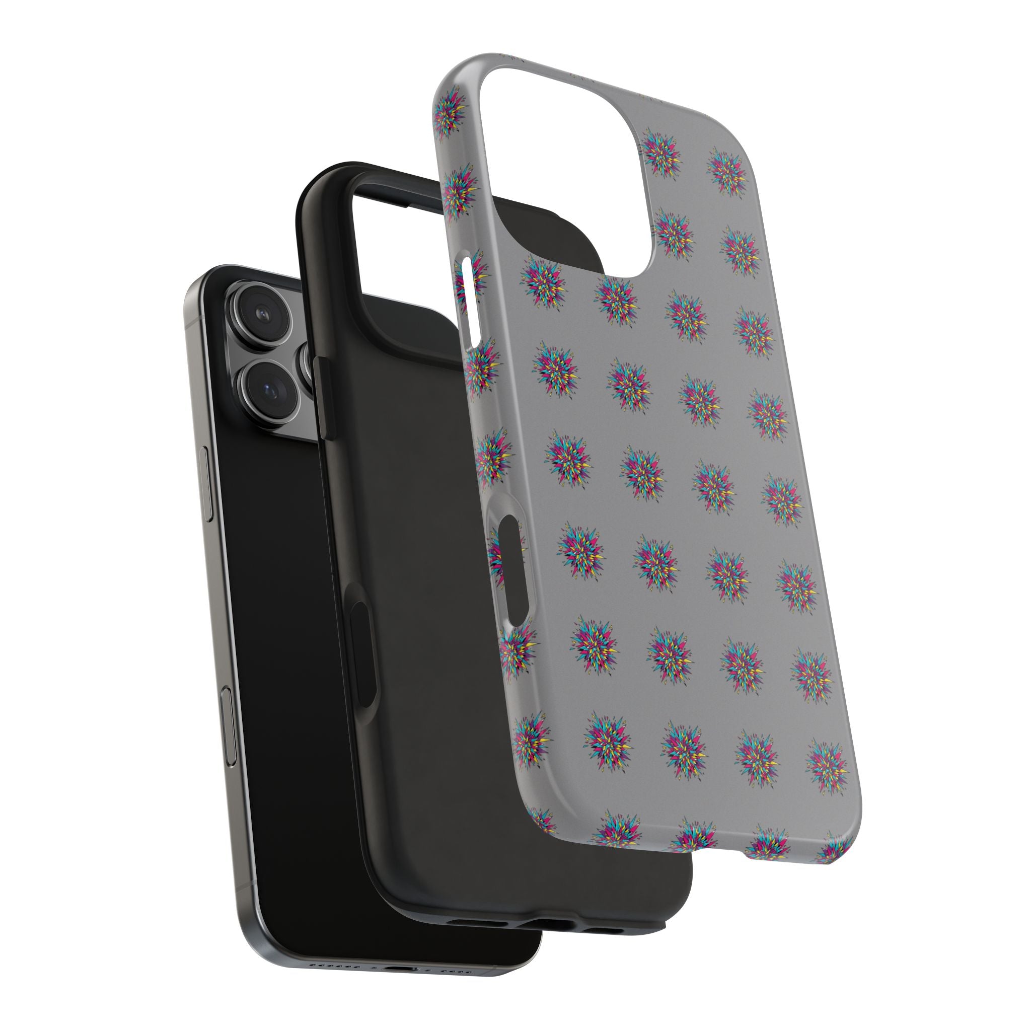 Tough Phone Case — Abstract Floral Burst Pattern on Gray (Protective Slim Fit)