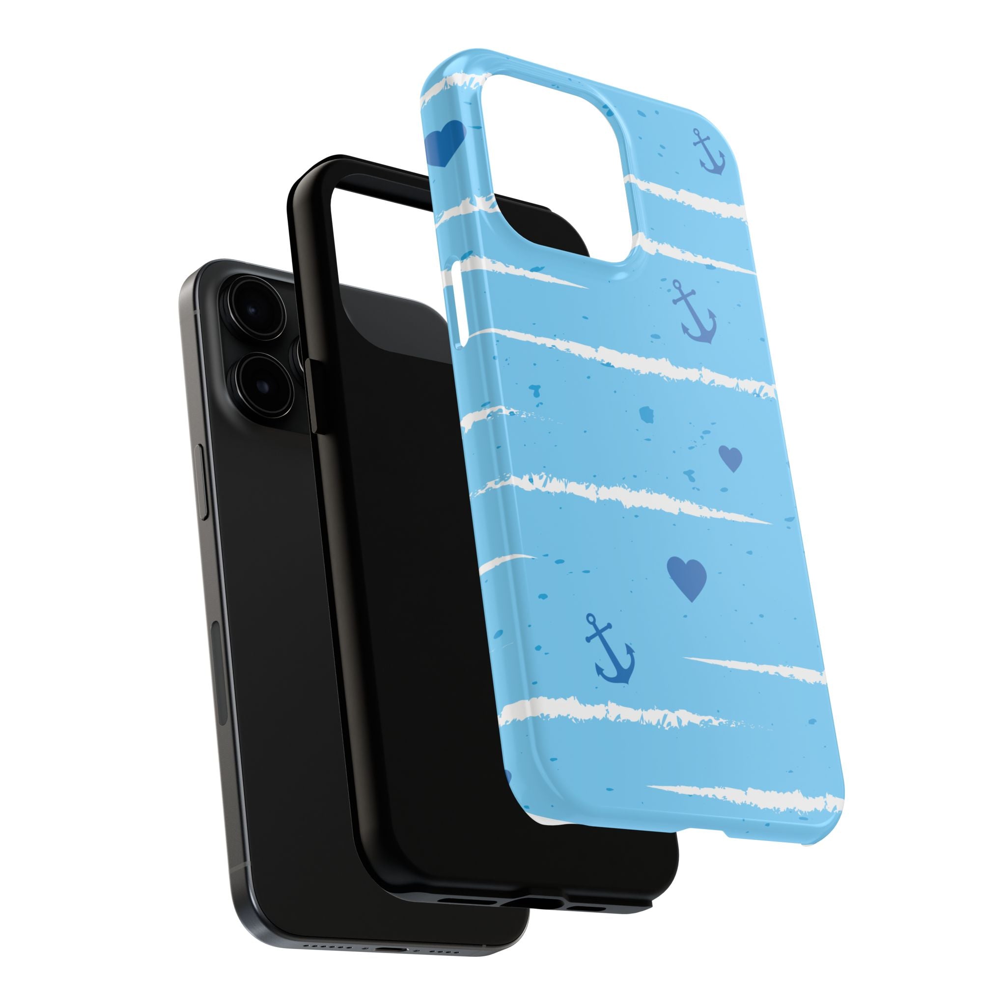 Nautical Blue Anchor & Hearts Tough Phone Case — Cute Striped Protective Cover