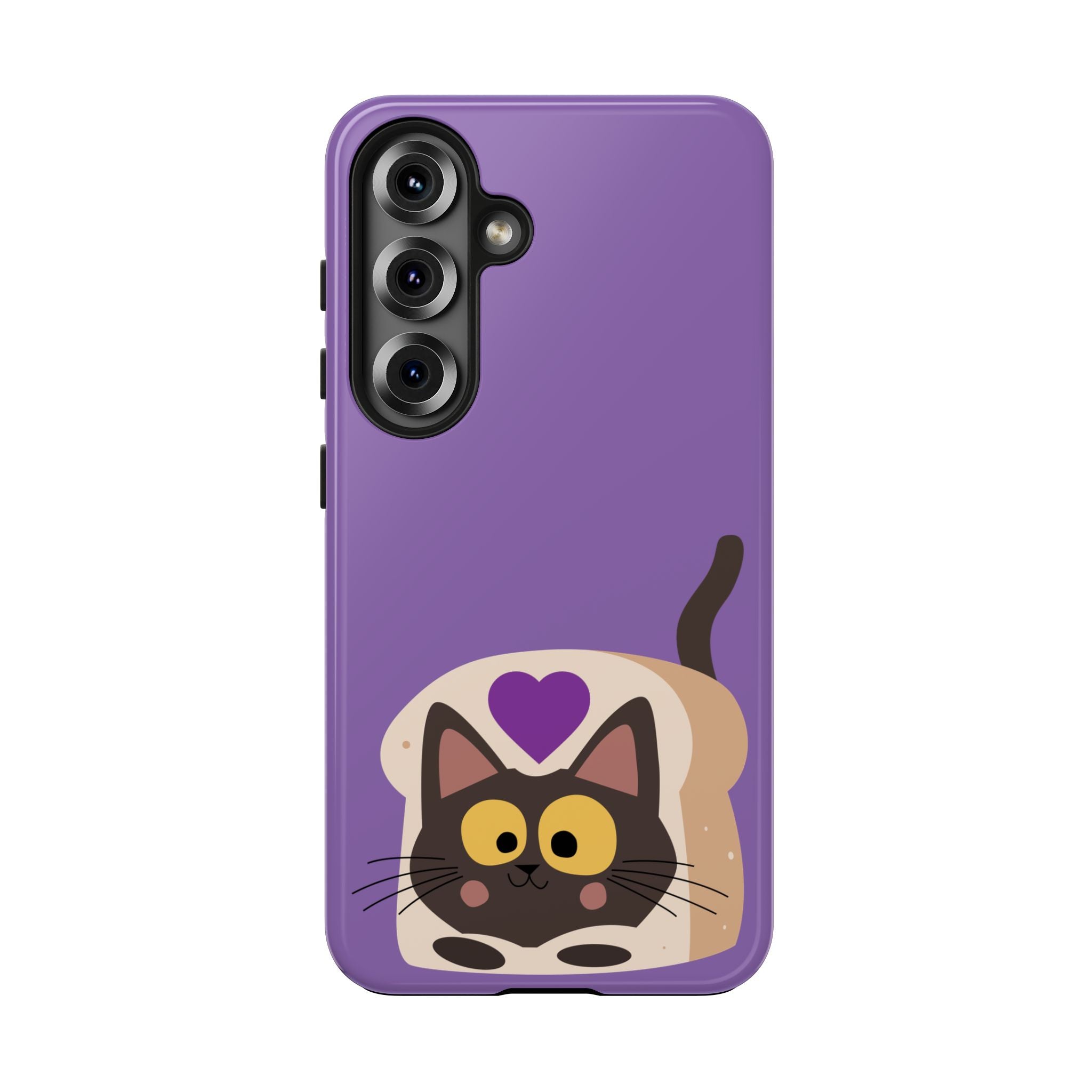 Purple Cute Cat-in-Bread Tough Phone Case — Cute Cat Heart Design