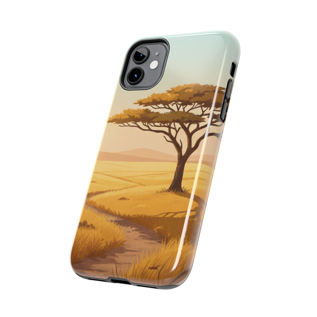 Safari Sunset Tough Phone Case — African Savanna Tree Design