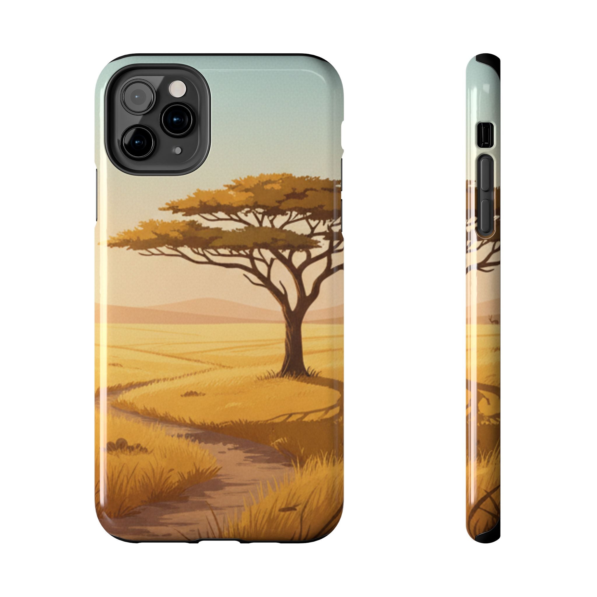 Safari Sunset Tough Phone Case — African Savanna Tree Design