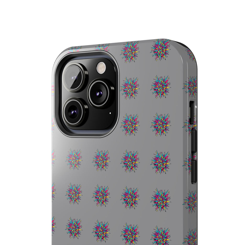Tough Phone Case — Abstract Floral Burst Pattern on Gray (Protective Slim Fit)