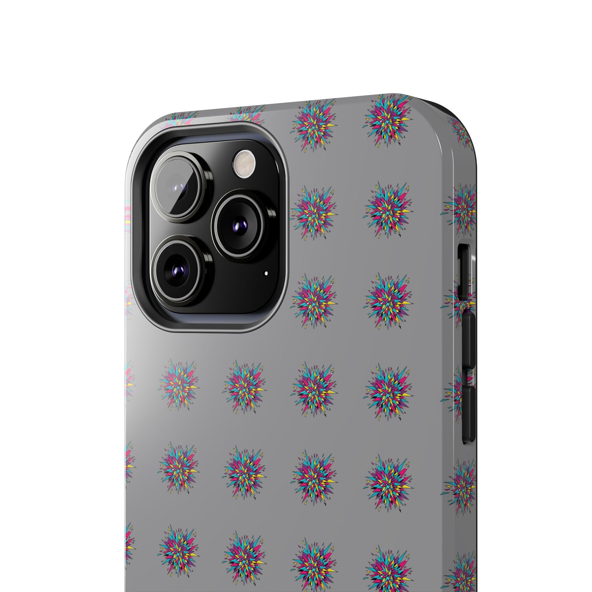 Tough Phone Case — Abstract Floral Burst Pattern on Gray (Protective Slim Fit)