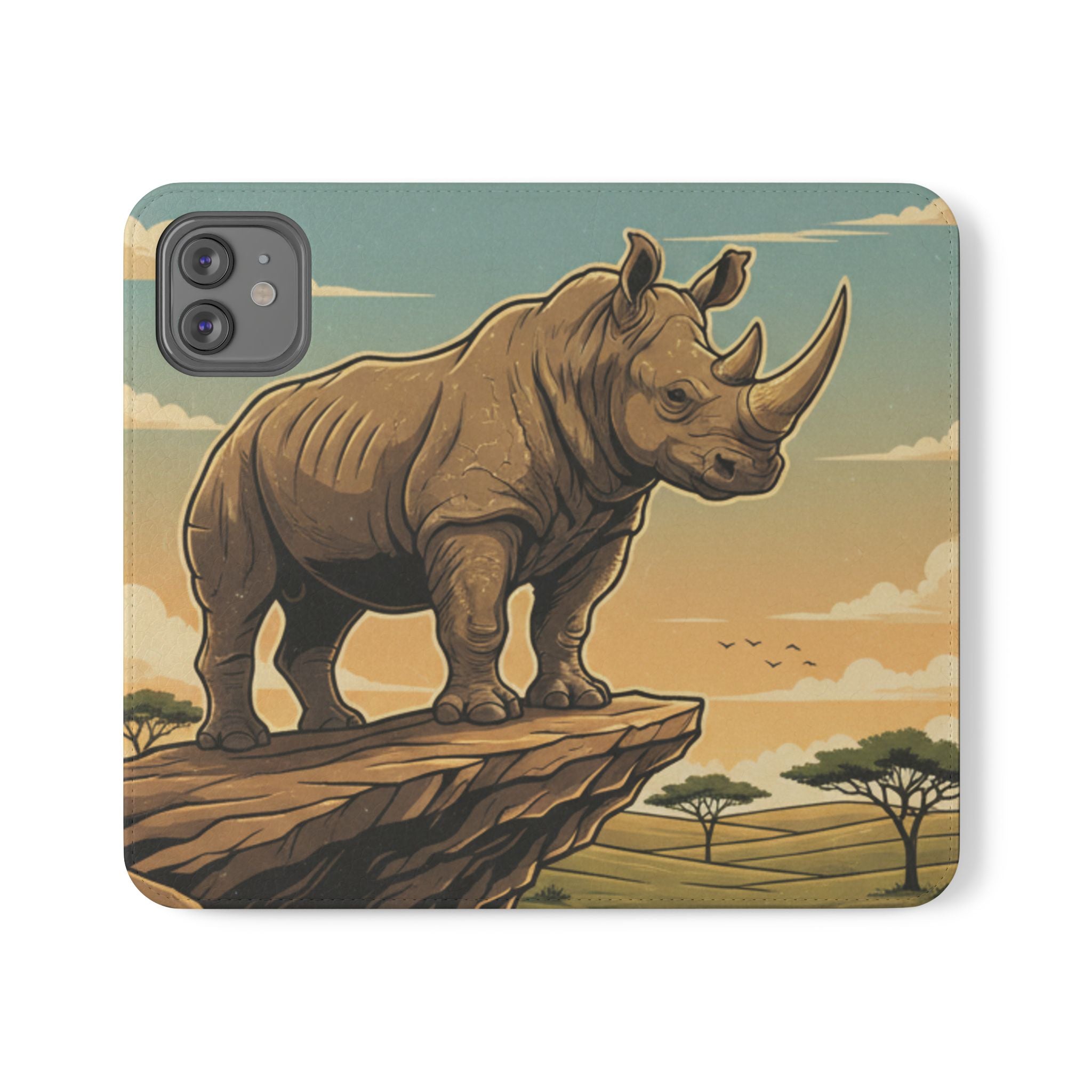 Rhino Sunset Flip Phone Case – Safari Wildlife Wallet Case