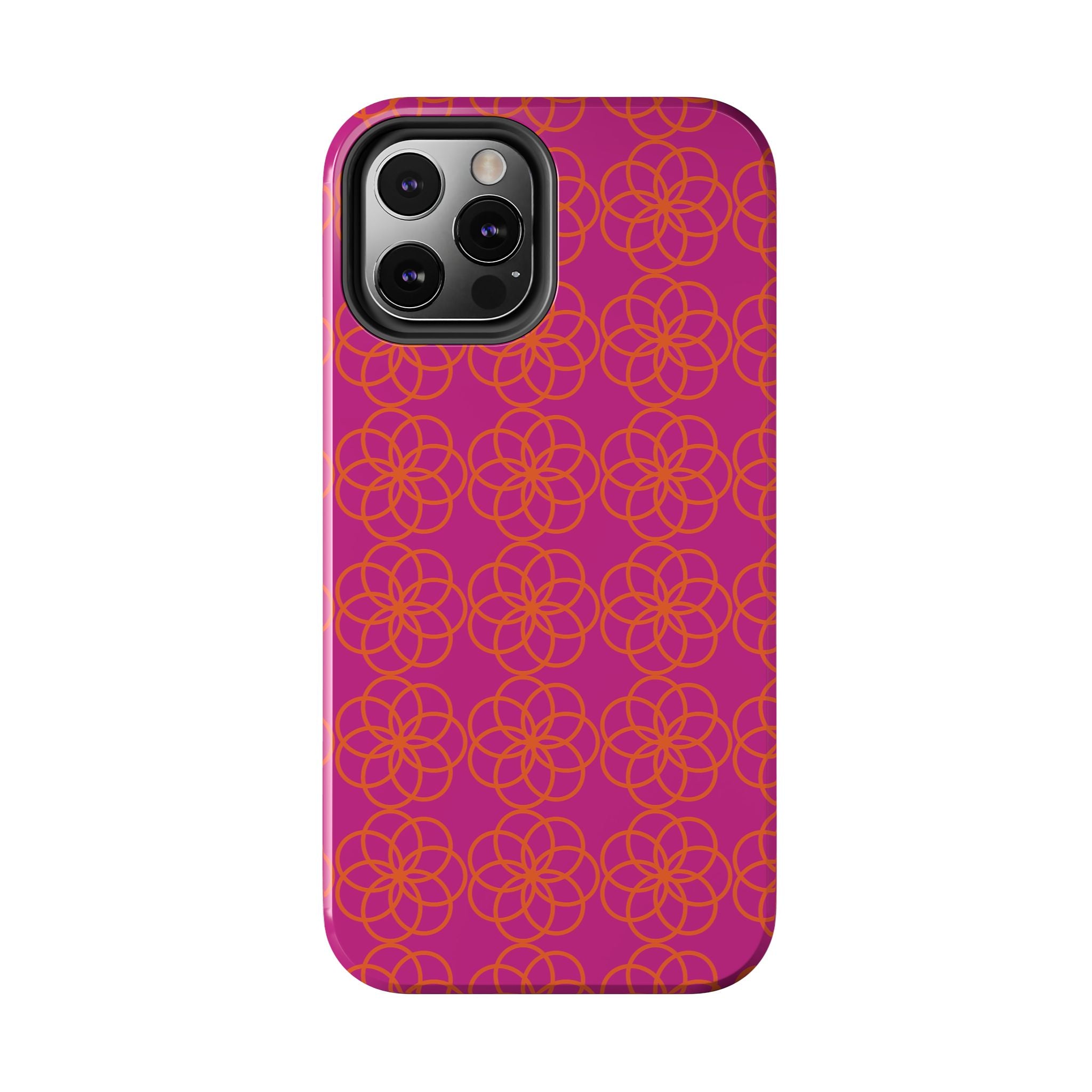 Floral Geometric Tough Phone Case — Pink & Orange Patterned Protective Cover