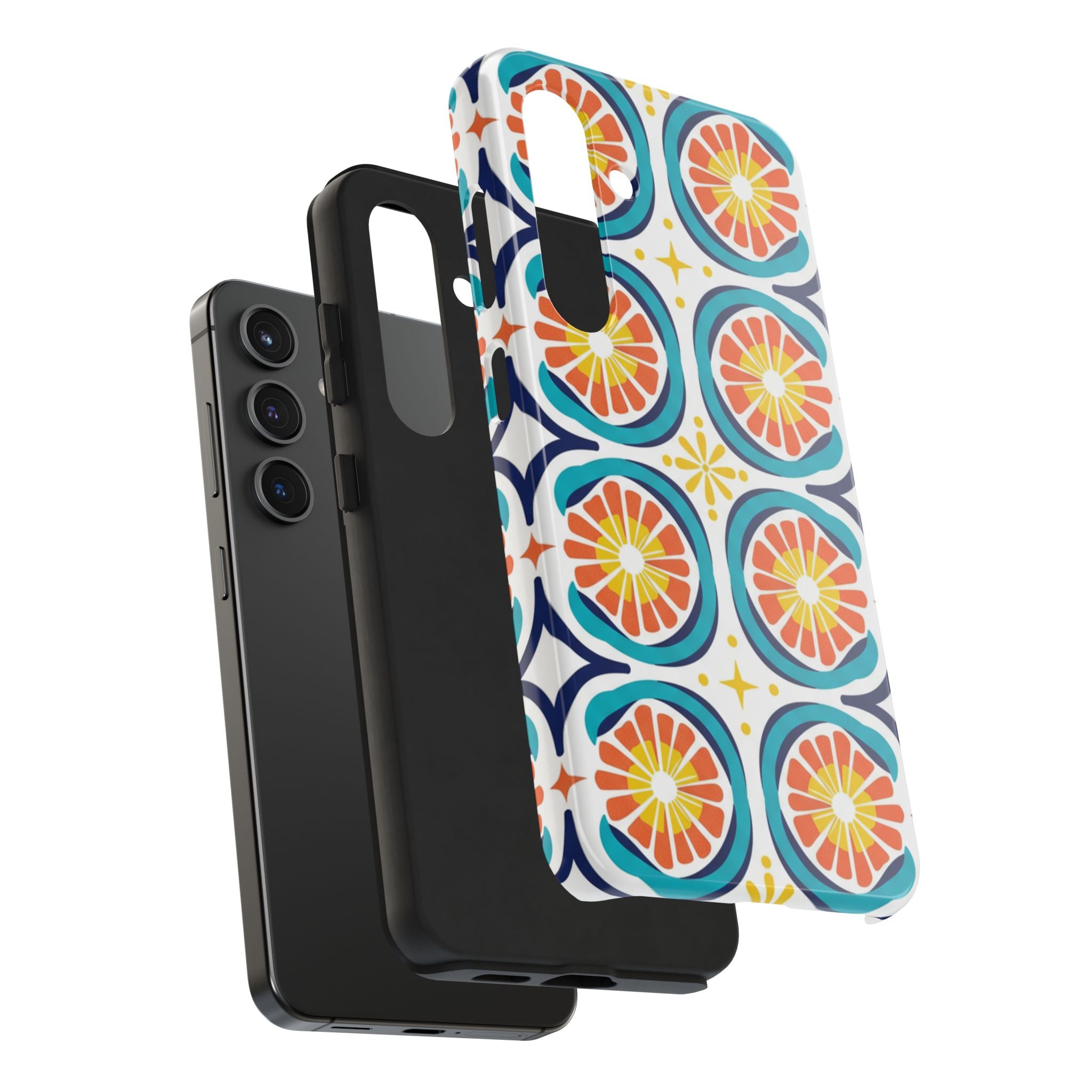 Citrus Tile Tough Phone Case — Colorful Retro Orange Slice Pattern