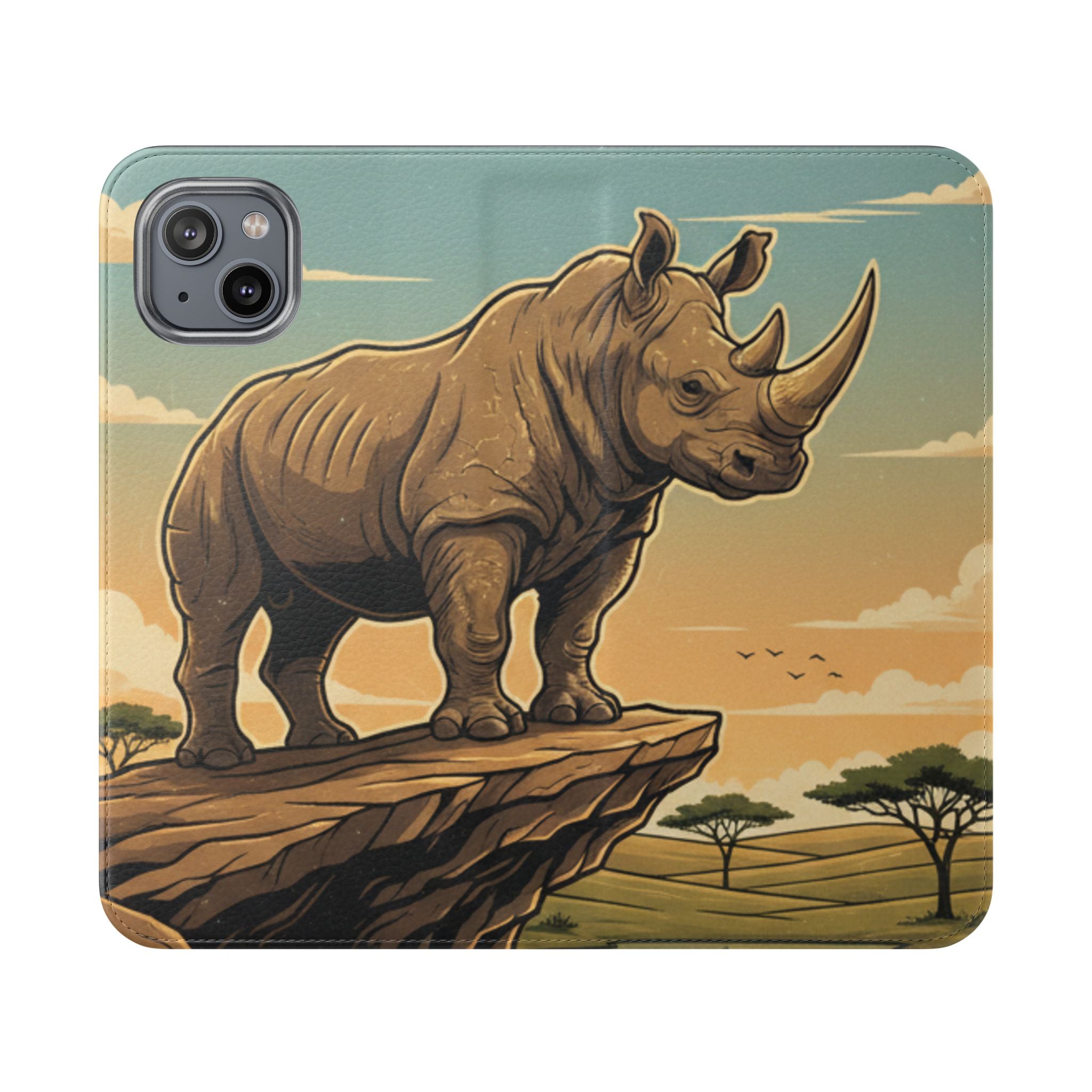 Rhino Sunset Flip Phone Case – Safari Wildlife Wallet Case