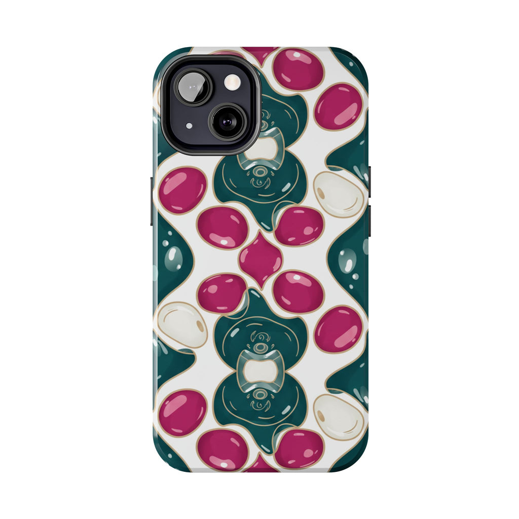Floral Jewel Pattern Tough Phone Case — Teal & Fuchsia Protective Cover