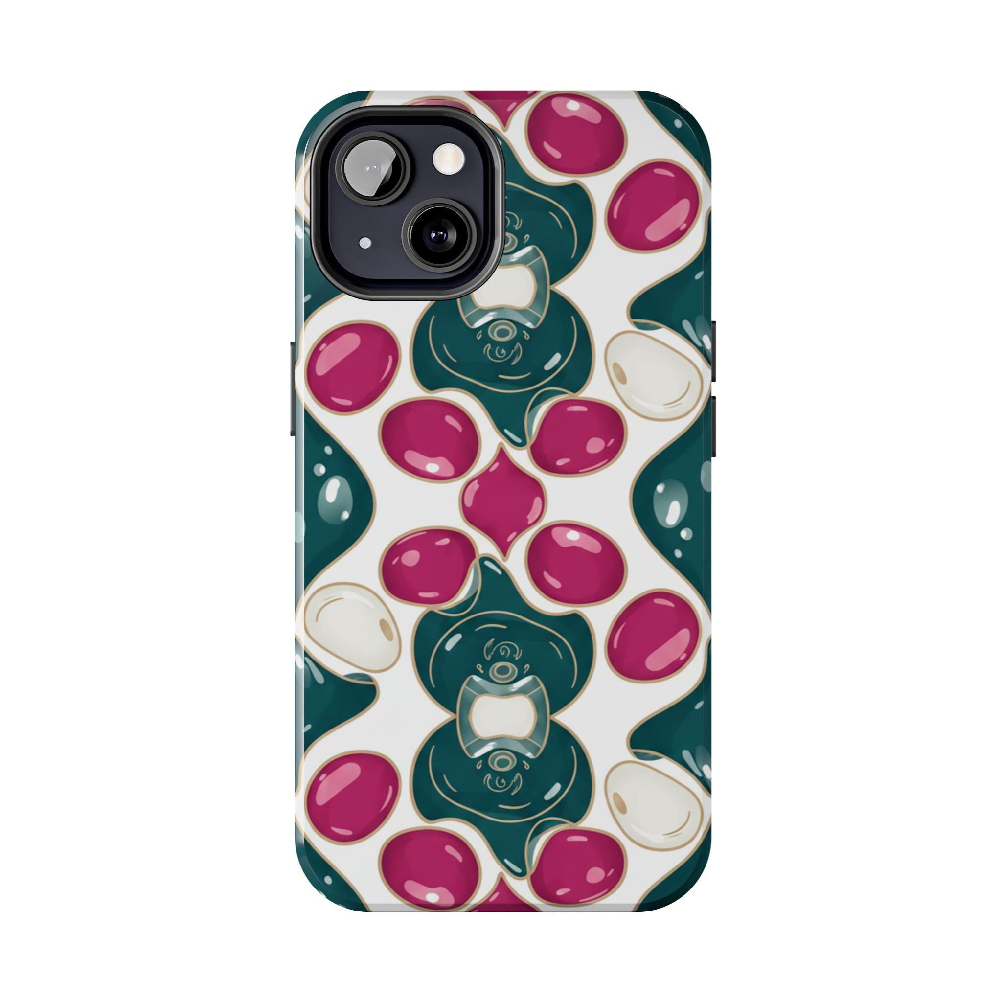 Floral Jewel Pattern Tough Phone Case — Teal & Fuchsia Protective Cover